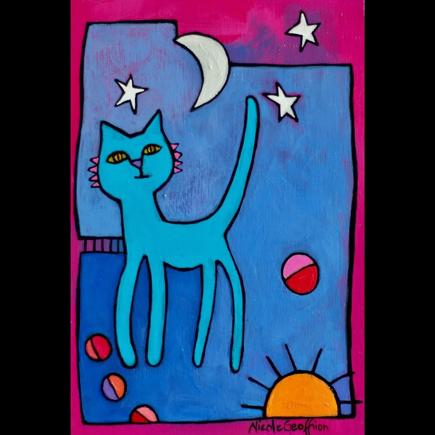 Tomorrow this tiny painting will dance proudly on my table! “Space Cat” is only 6x4  inch. and will be waiting for you at the Palette Fine Art show from 5pm until 8pm, and on Saturday from 10am until 4pm! 
He is hoping to see you and me