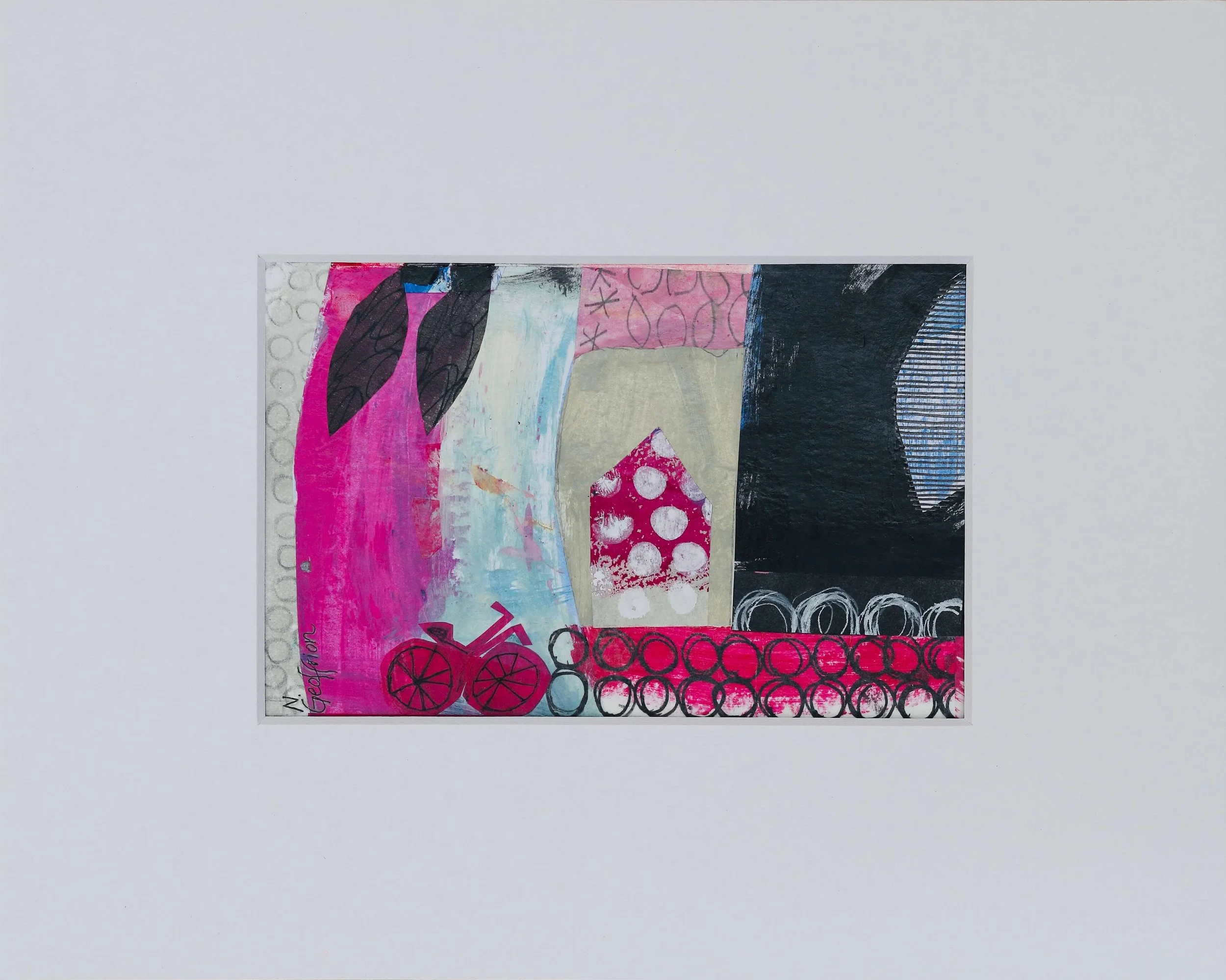 Some Bikes Are Pink-Certains Vélos Sont Roses_3.75 x 5.75 in 8x10 white mat_mixed media collage_#380907.jpg