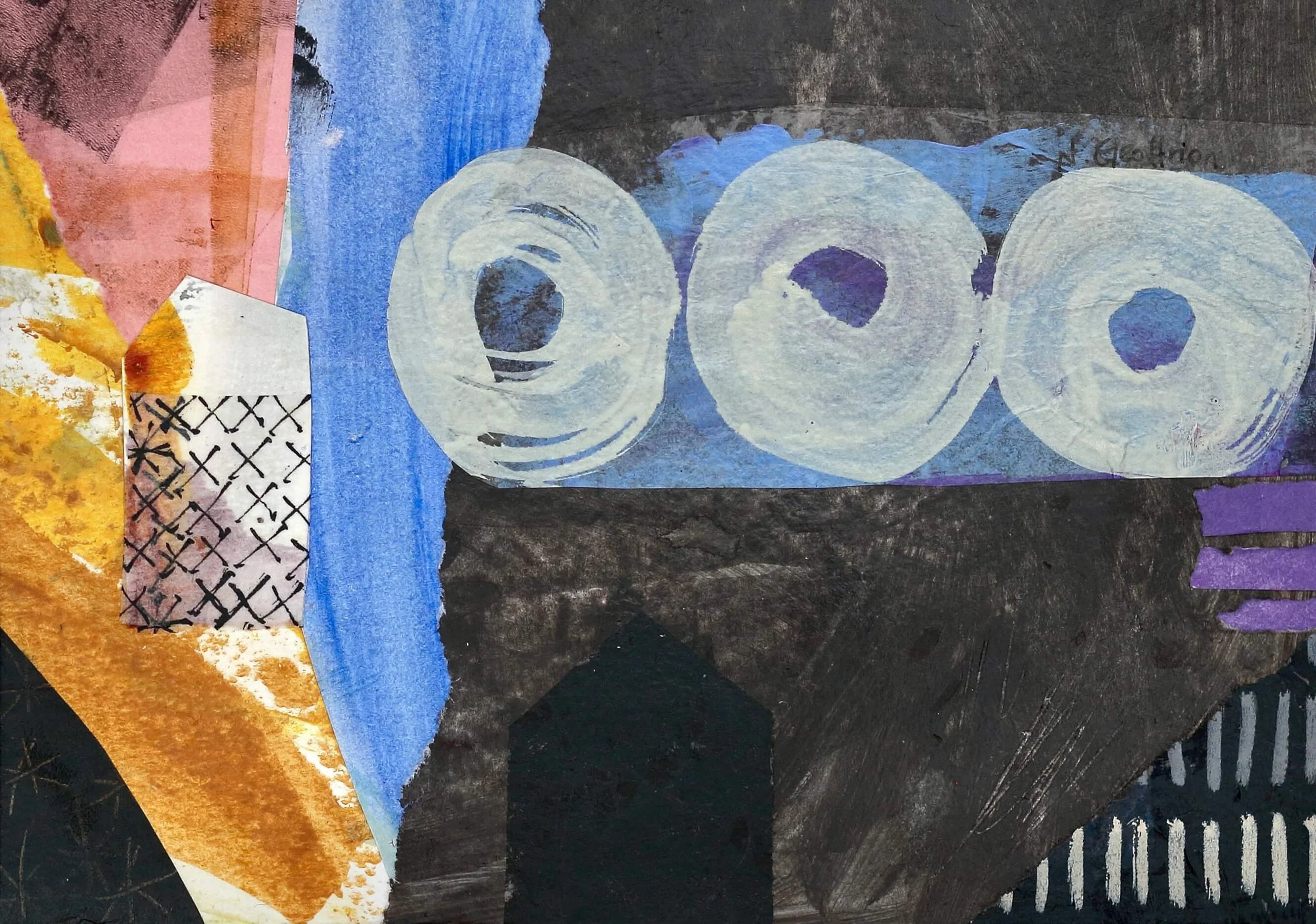 Two House And Hay Bales-Deux Maisons Et Des Balles De Foin_5x7_mixed media collage_#380905.jpg