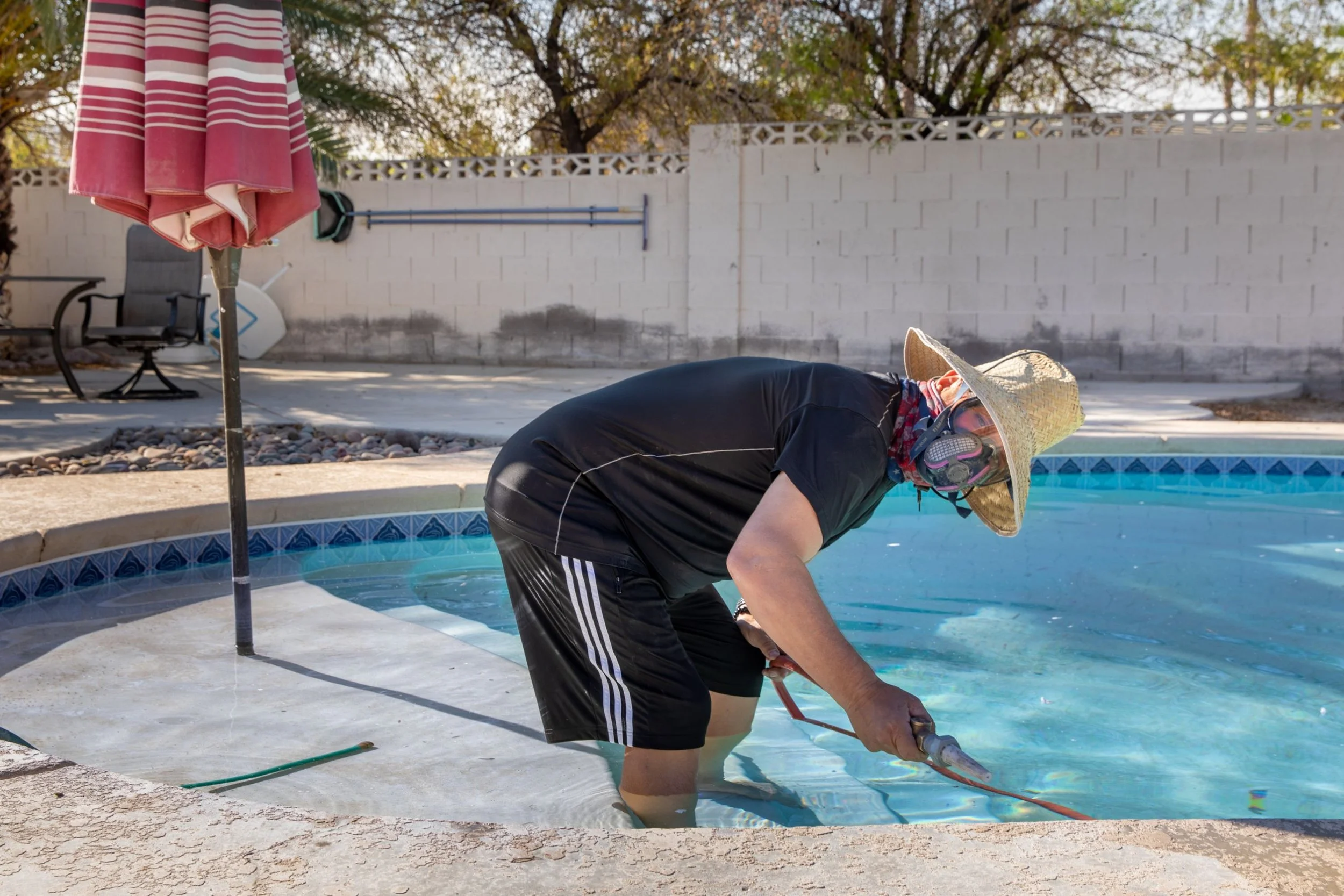 Hardwater typically causes stains and scaling on swimming pool tiles.