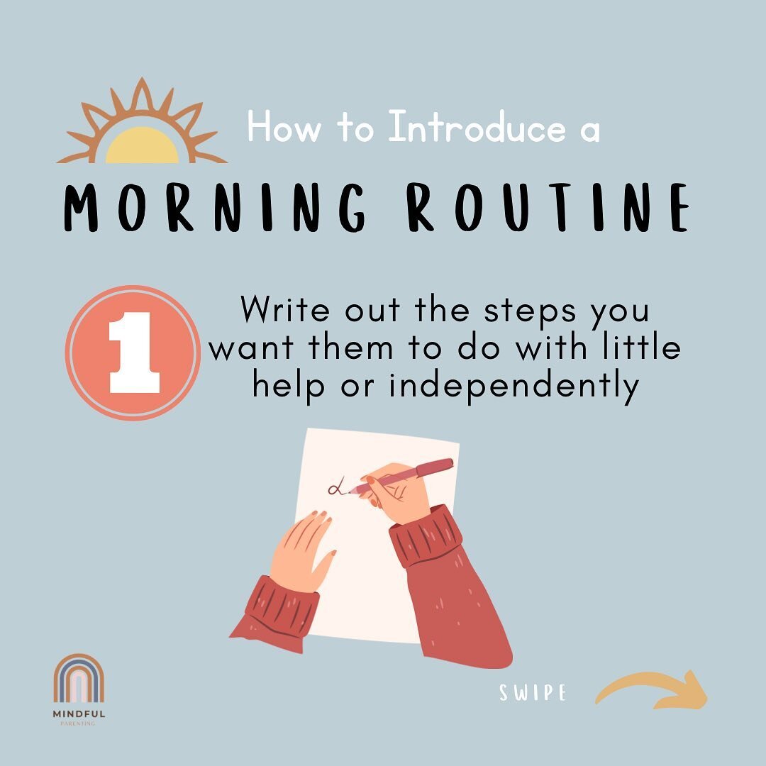 Follow @Mindful___Parenting for more social emotional learning resources and parenting tips 

✨Did you know you can implement a morning routine to help your little one know what to expect and move more smoothly throughout their day! 

✔️Here are 4 st