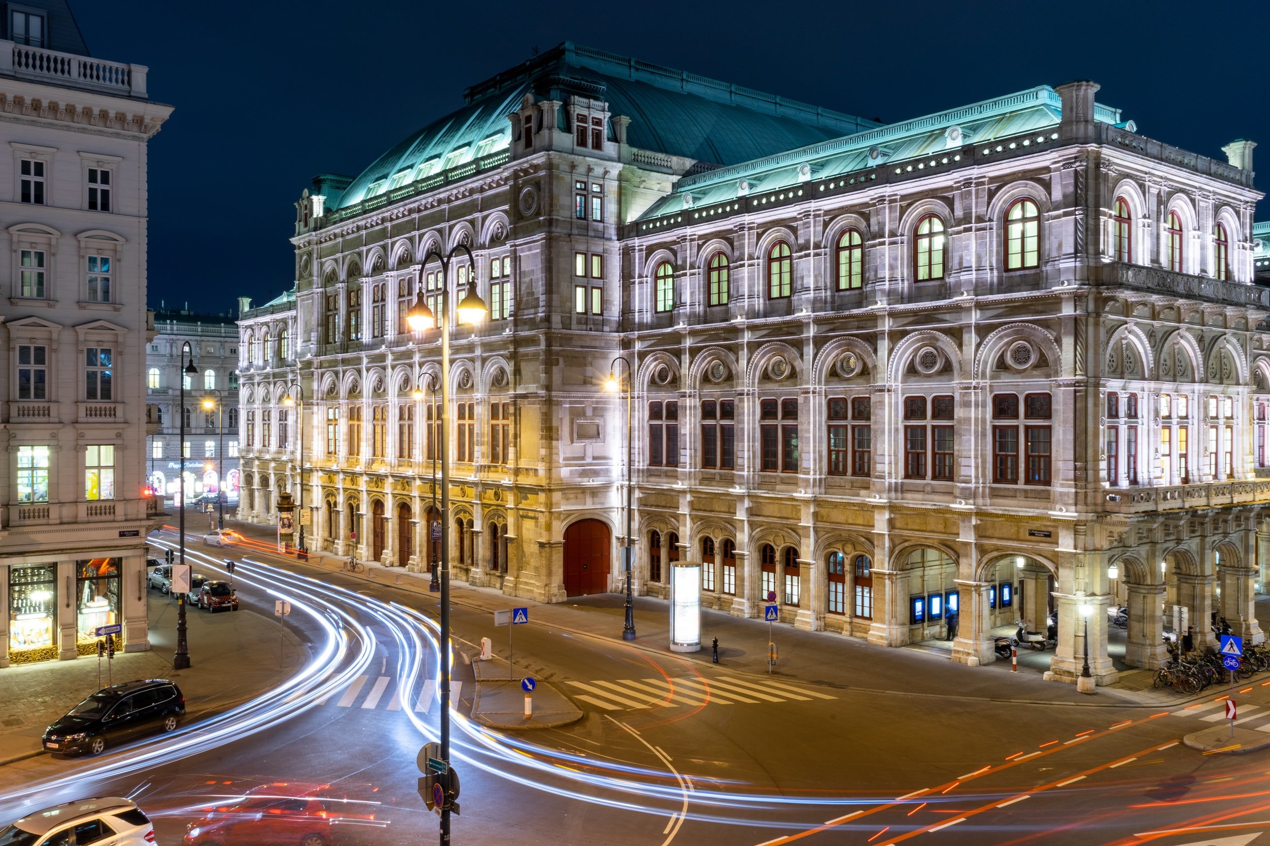 Stunning architecture on busy intersection in Europe