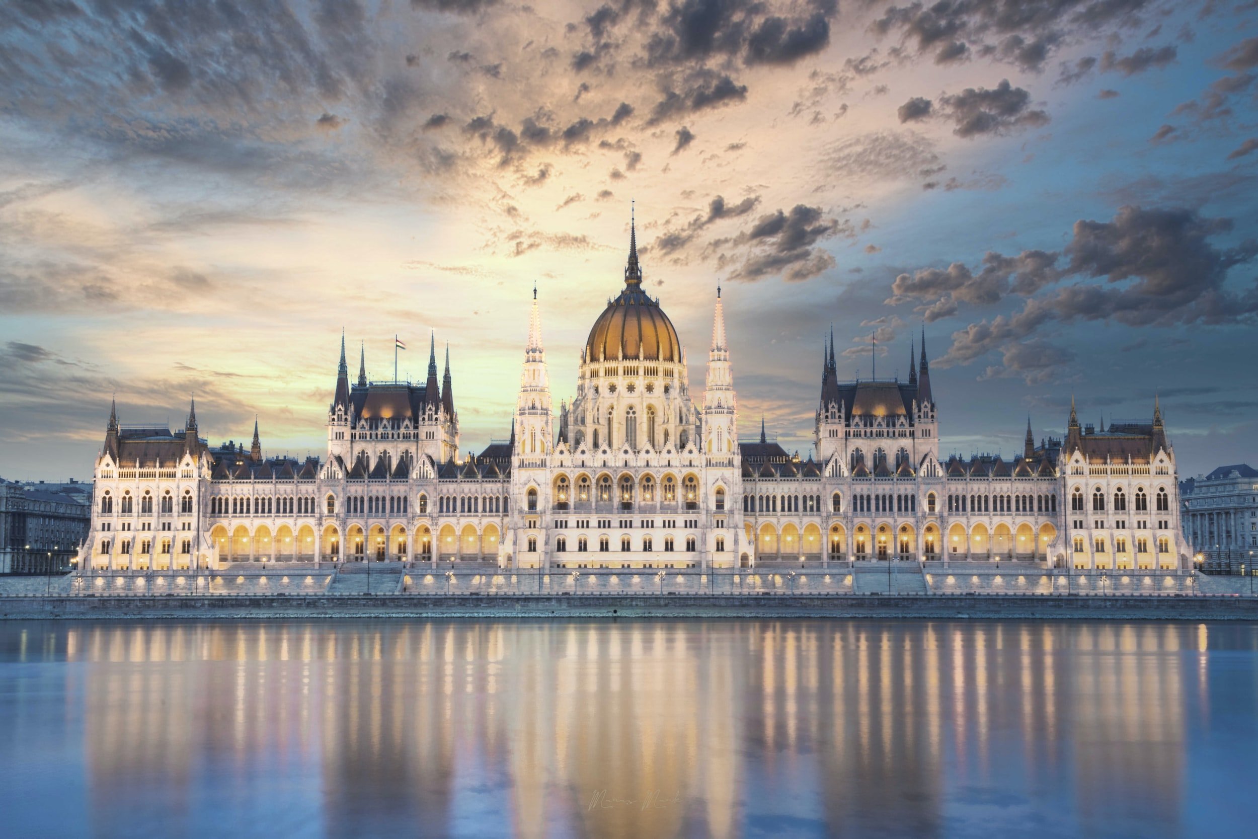 Budapest Parliament Building reflecting over the river