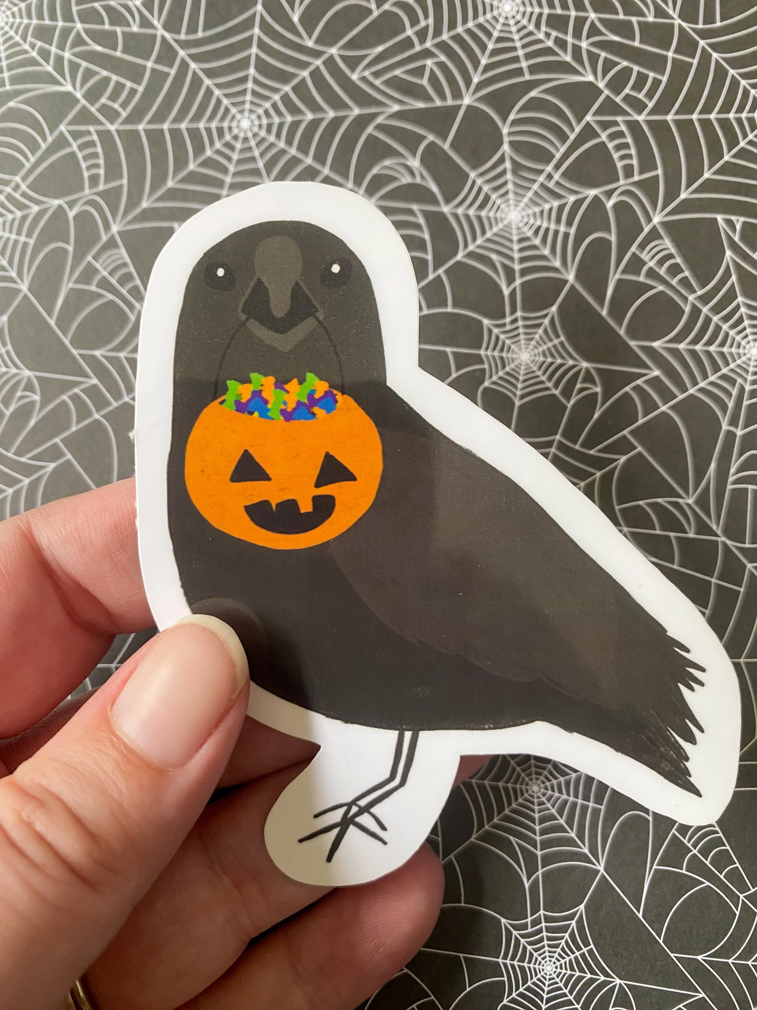 Trick-or-treat Crow Die Cut Sticker