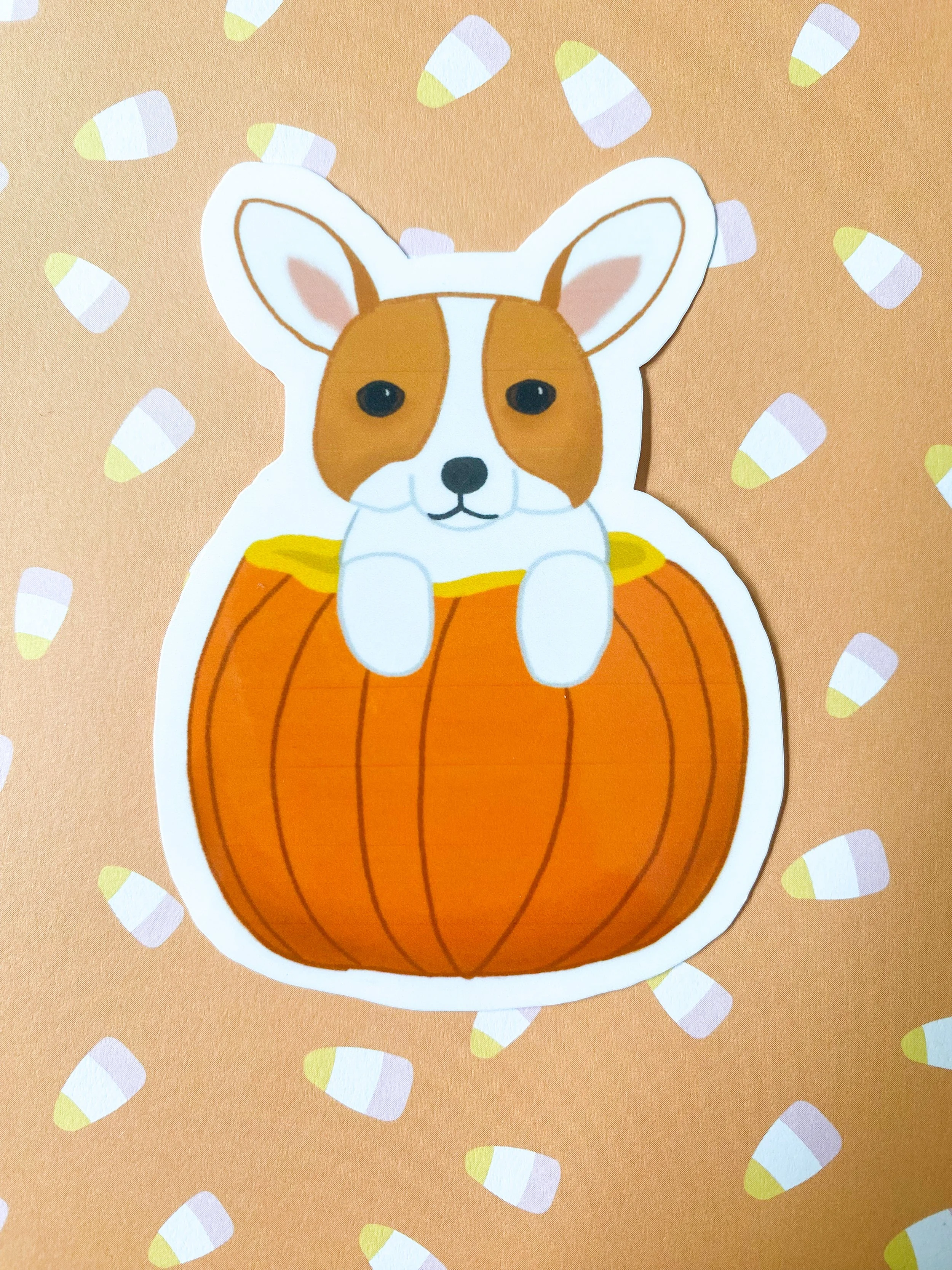 Pumpkin Corgi Die Cut Sticker
