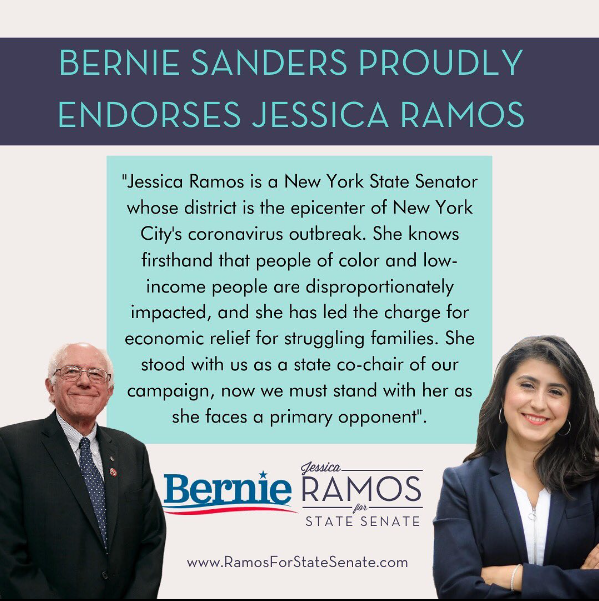 I created this graphic when Bernie Sanders endorsed Jessica Ramos' in 2020.