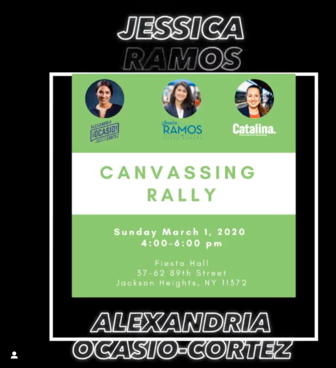 I created this animated graphic for a canvassing rally between Alexandria Ocasio Cortez, Jessica Ramos and Catalina Cruz.