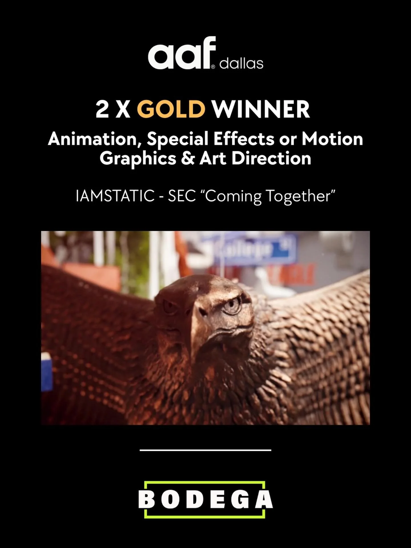 Big wins in Dallas 🏆🏆
Thrilled to share that IAMSTATIC&rsquo;s &ldquo;Coming Together&rdquo; spot for the SEC took home TWO GOLD ADDYs. Huge thanks to TRG, Dallas and the incredible team who brought this spot to life.