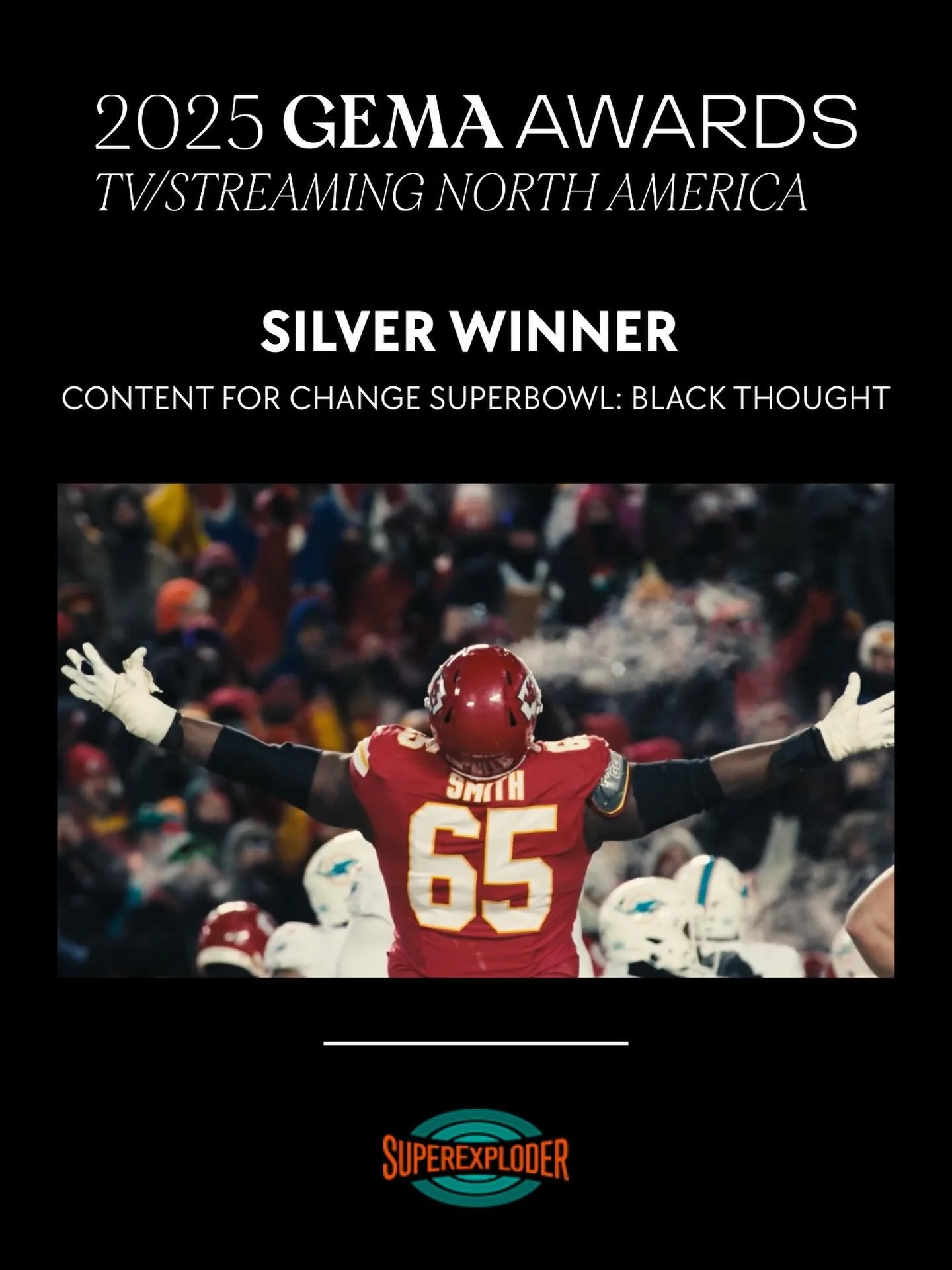 Silver win! 🥈 Our Content for Change Super Bowl: Black Thought spot with Paramount Brand Studios took home Silver at the GEMA Awards in the Diversity &amp; Inclusion Awareness category. We are proud to help drive storytelling that inspires real chan