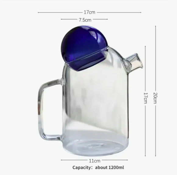 Glass Pitcher Teapot with Cup Lid - Blue