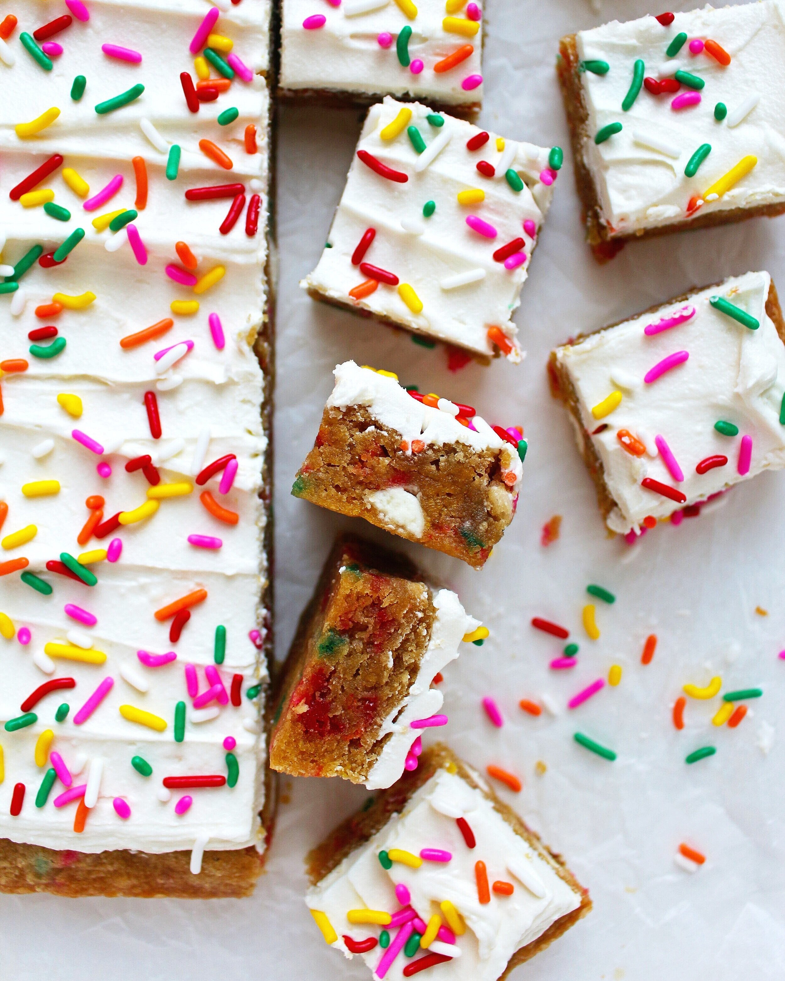funfetti blondies with white chocolate buttercream frosting January 14, 2021 This is another *favorite* variation of my go-to blondie recipe, and it’s perfect for those of you with sweet tooths. There’s funfetti sprinkles and white choc