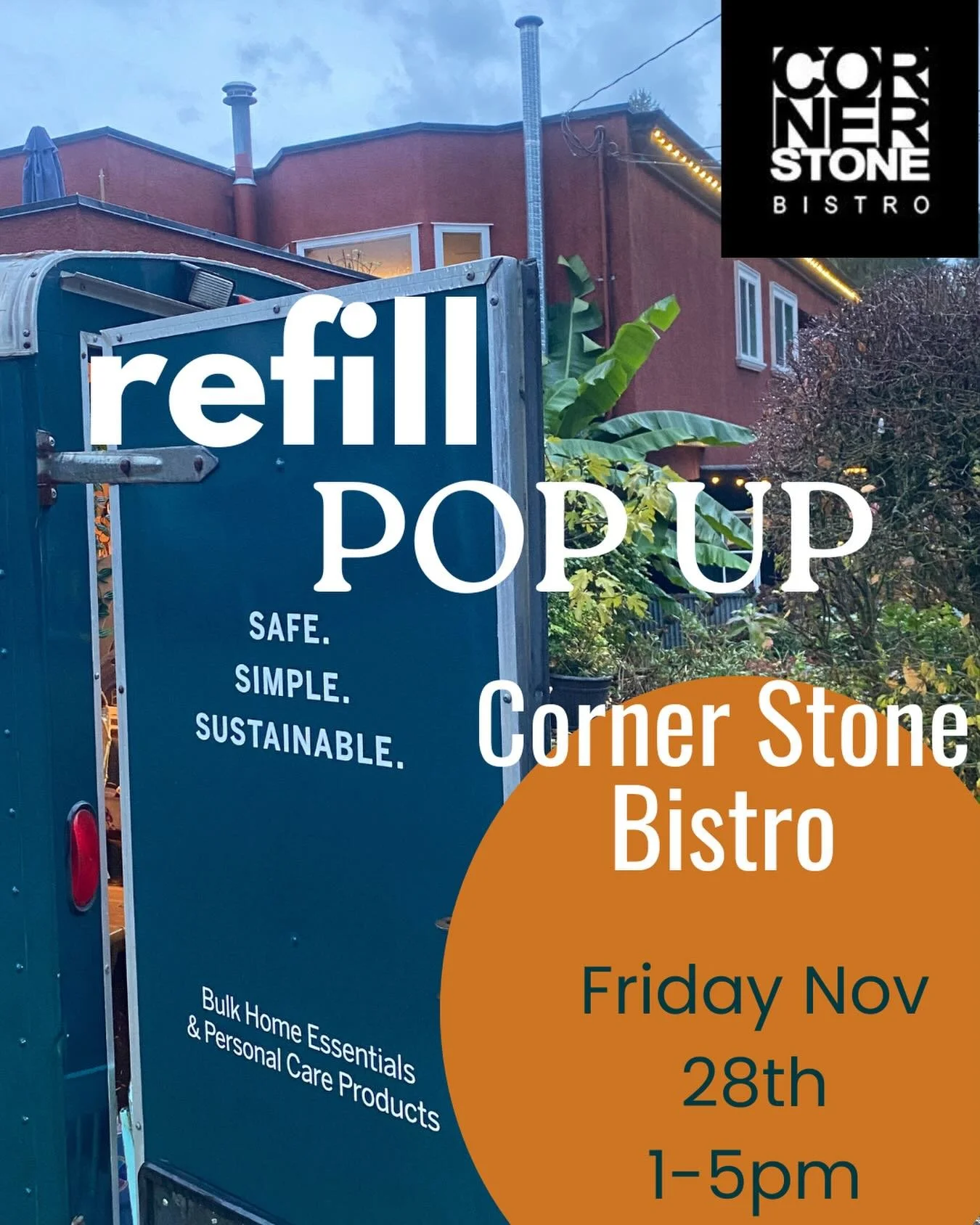 Come refill this week at @cornerstonebistrobymonikas in Pemberton Heights North Van PLUS stay for happy hour - 3-5pm daily

🌟 Friday November 28th 1-5pm **new updated time**

🛍️ Browse our selection of gifts and goodies for the holiday season and S