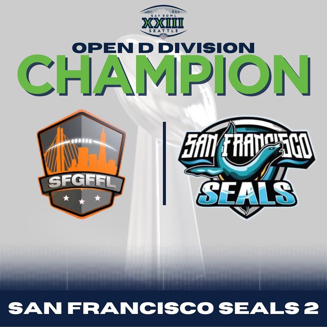 Congratulations to the Gay Bowl XXIII Open D Division Champions, the San Francisco Seals 2! @sfgffl #ngffl #lgbtqsports #flagfootball