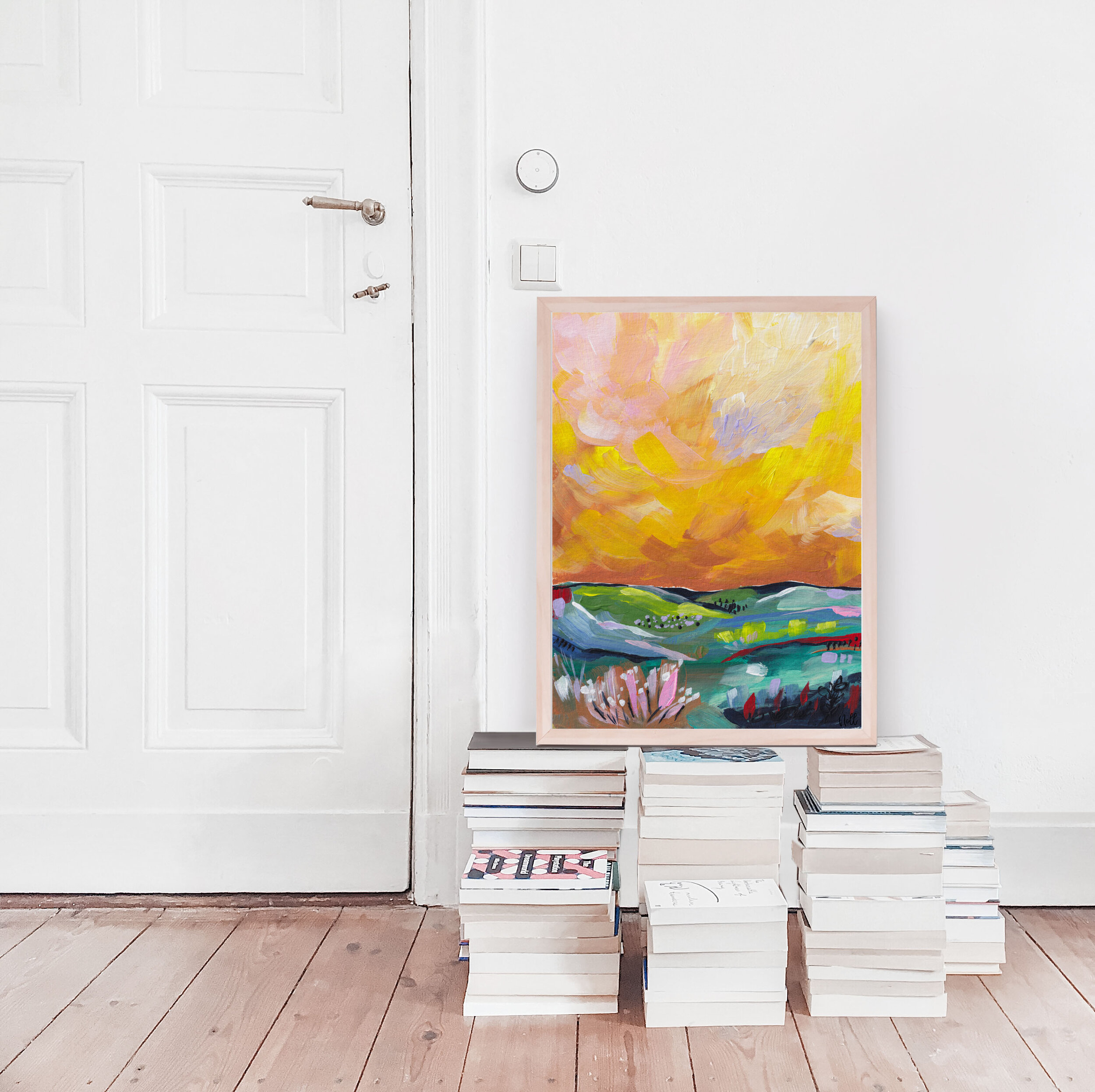 moody yellow skies abstract landscape original artwork mood forest framed 02