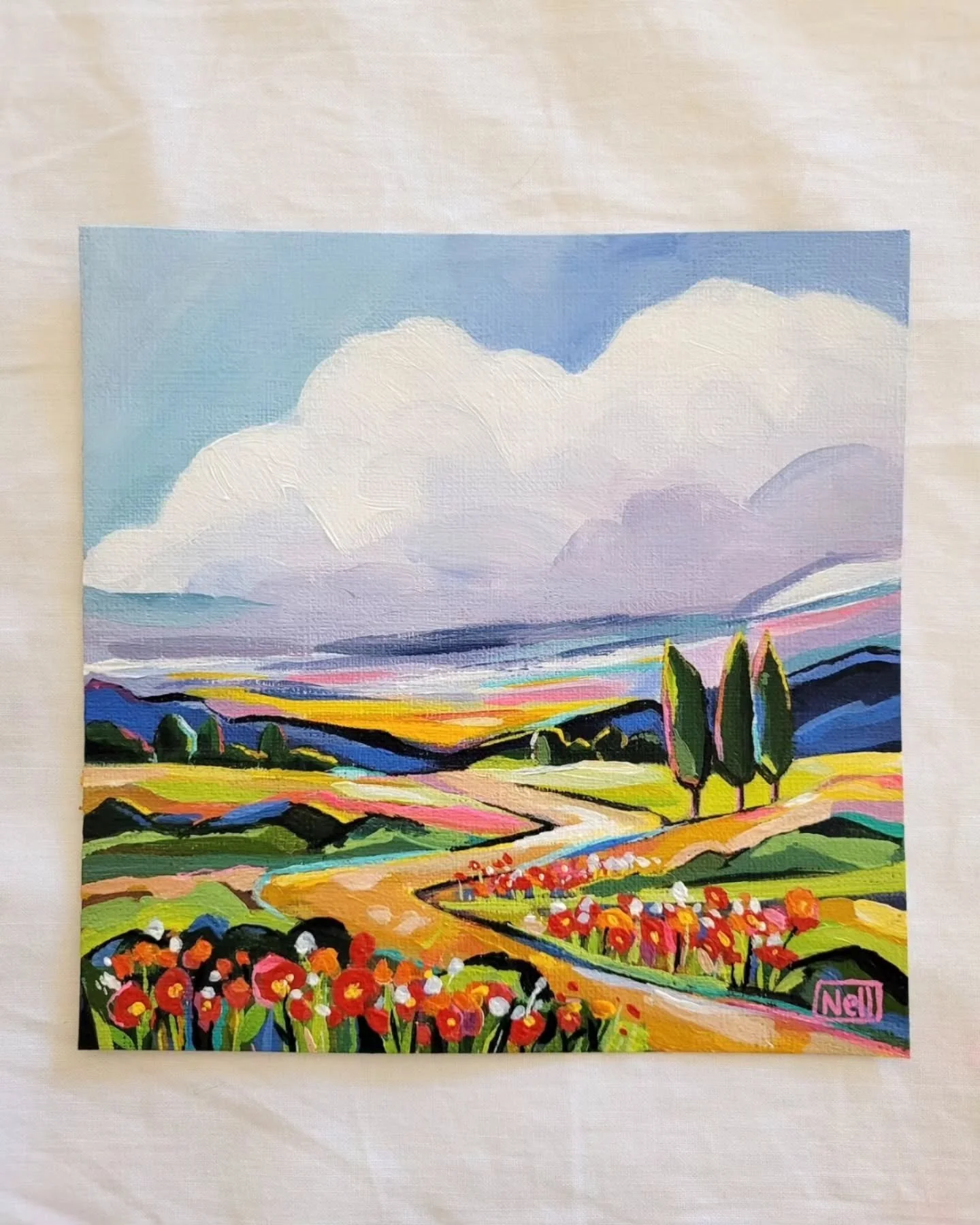 I had so much fun painting this small and bright landscape for a recent commission client. 

It reminded me that I really enjoy painting smaller pieces that still have a lot to say regardless of their size. And they tend to fill up those small and aw