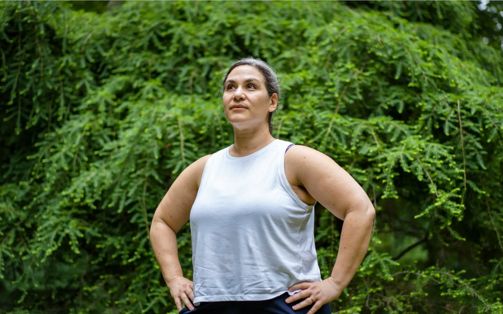 Laura Photo in front of hemlock
