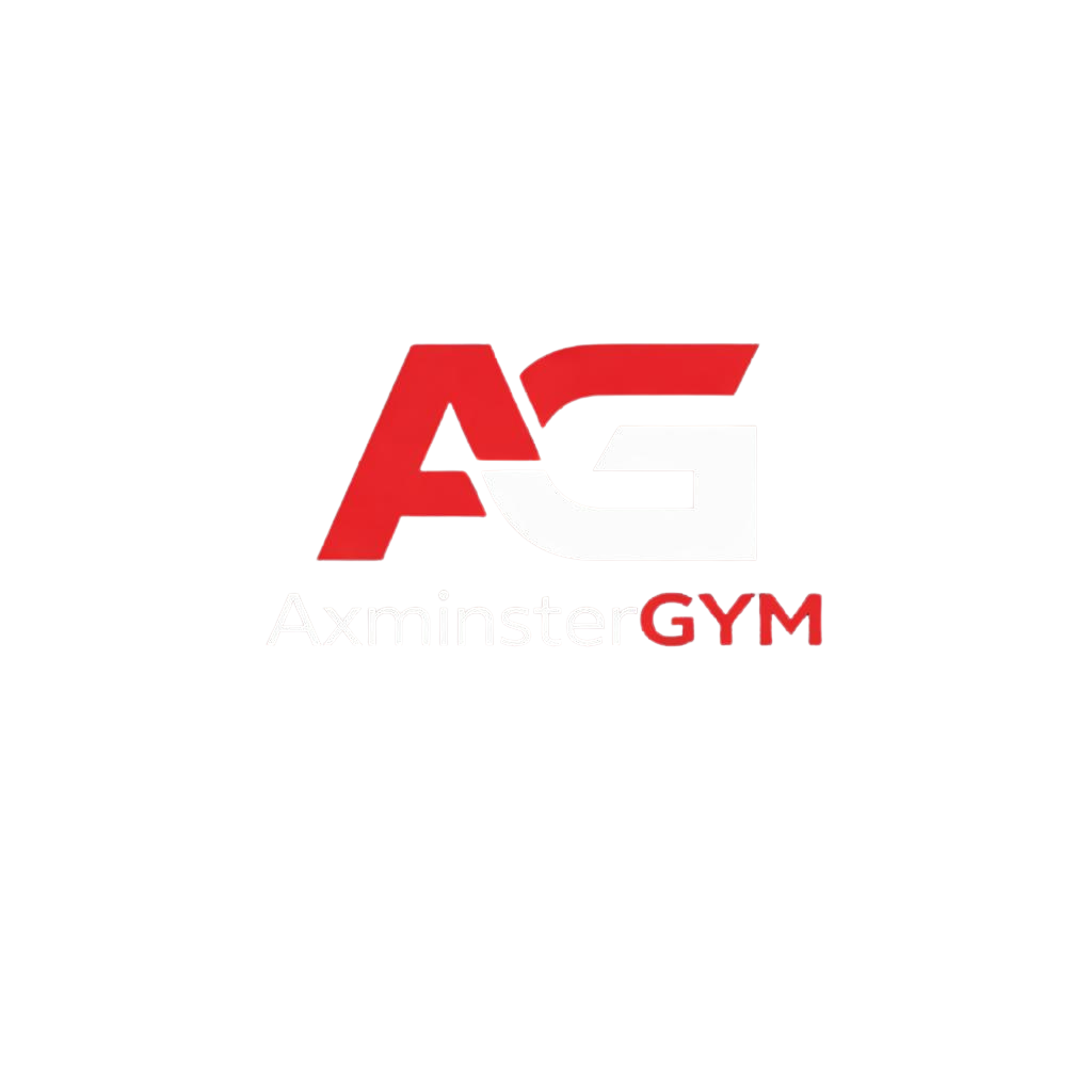 Logo for Axminster GYM with red, white, and black lettering