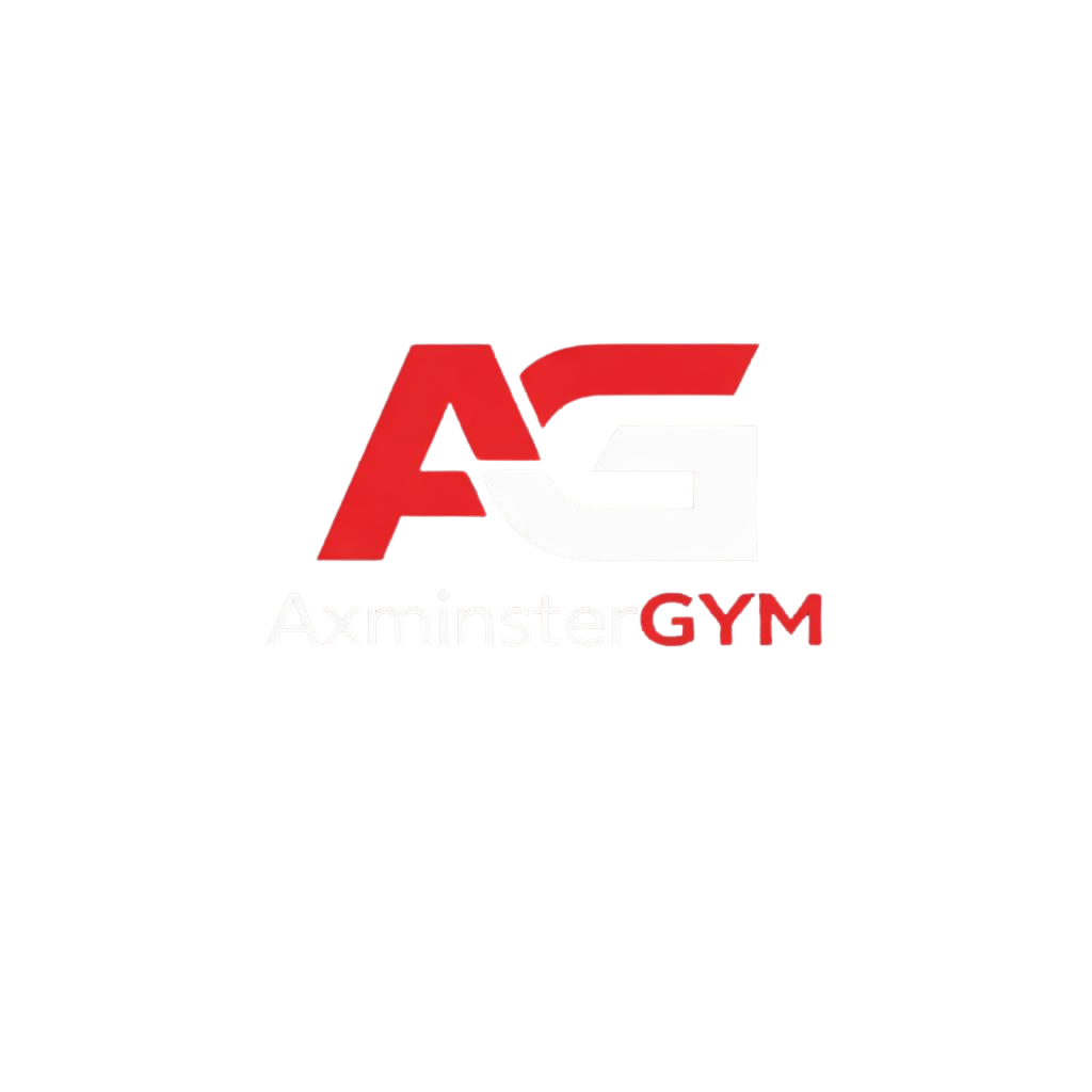 Logo of Axminster Gym in red, white, and black colors with the gym's name partly visible.