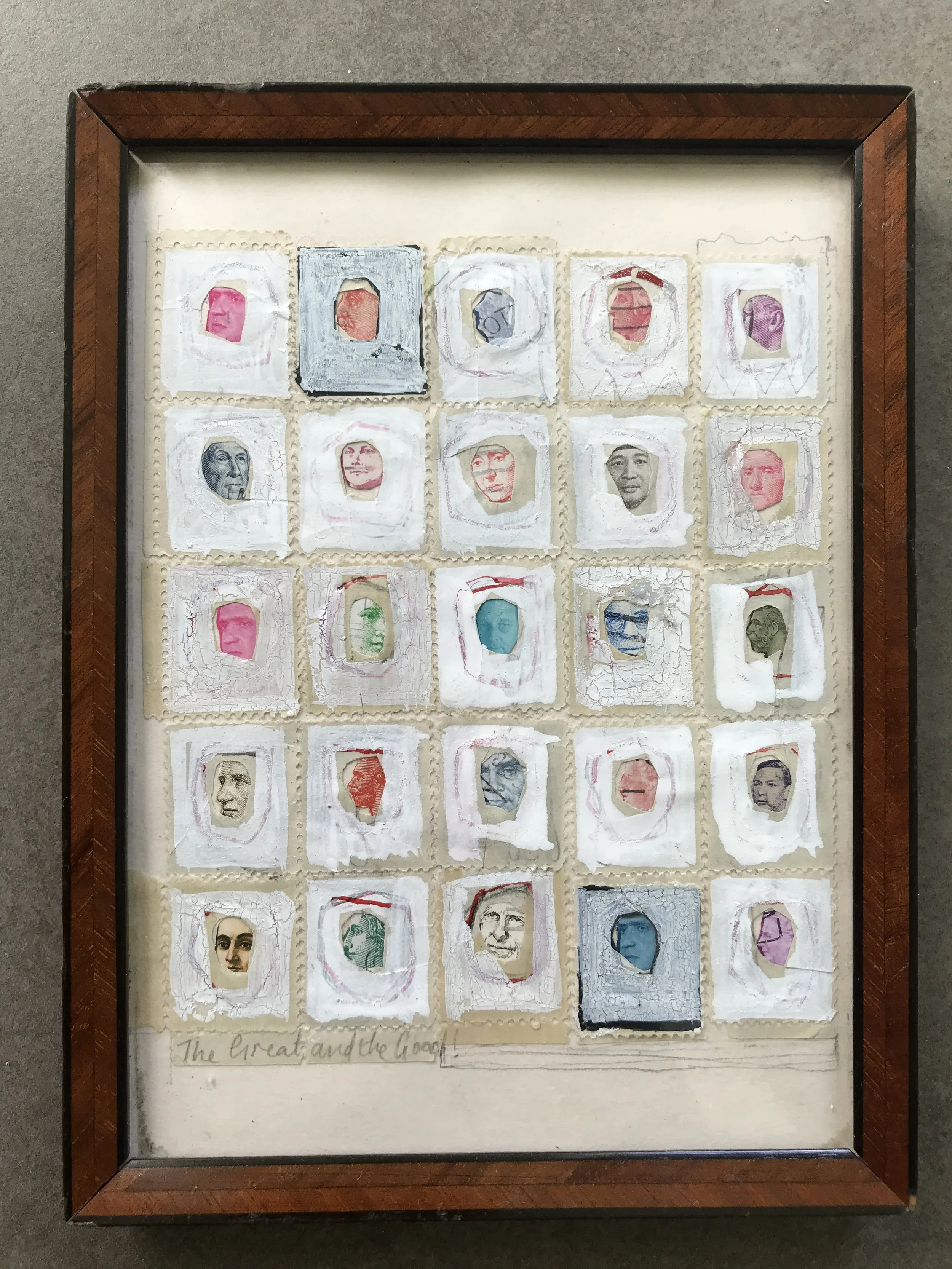 'The Great and the Good', 16 x 11.5 cm, collage, mixed media,   2022