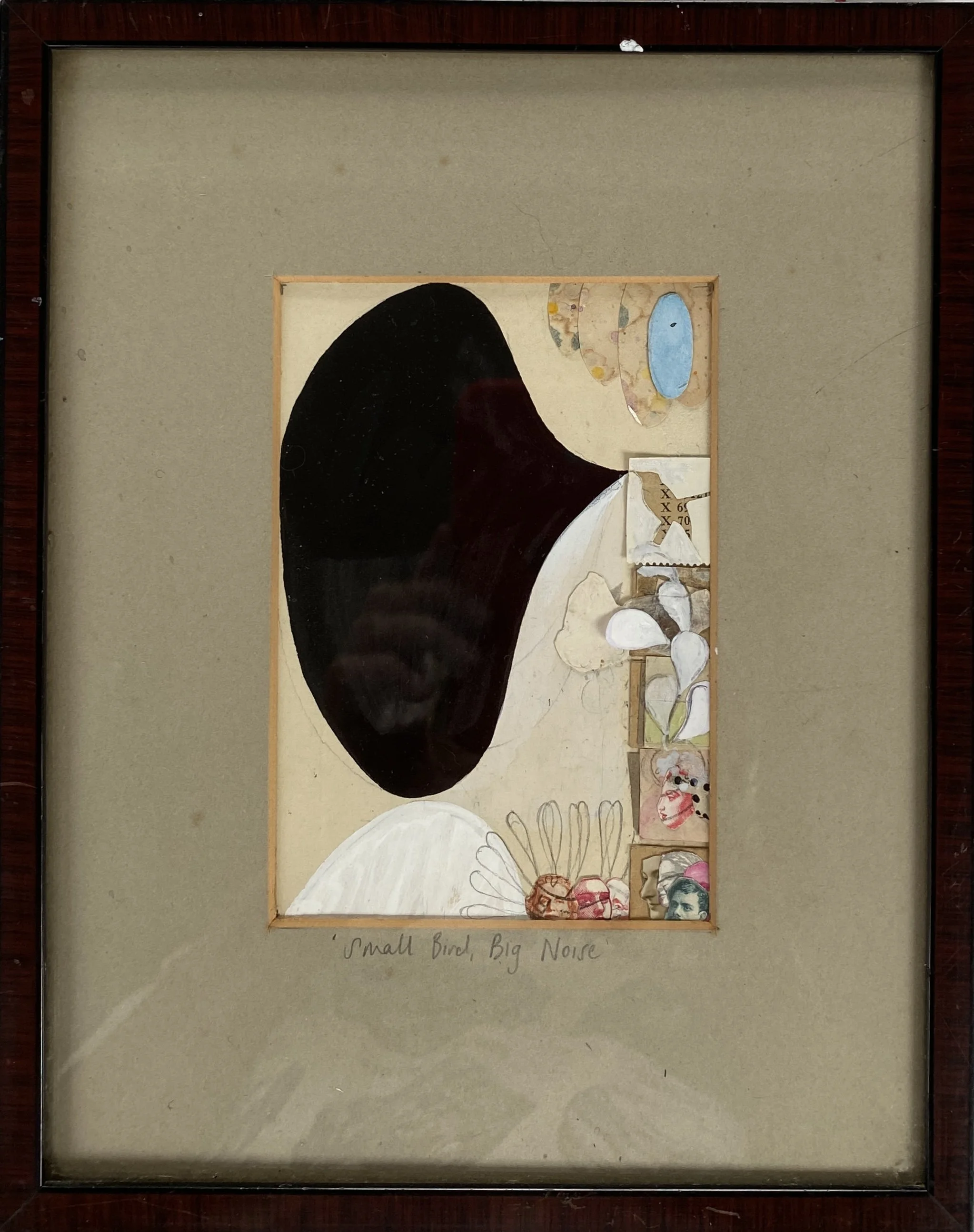 'Small bird, big noise', 13 x 9 cm, Collage, mixed media.  2022