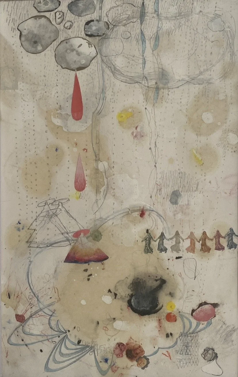 'Downstream' , 35 x 22 cm, mixed-media on paper, 2026