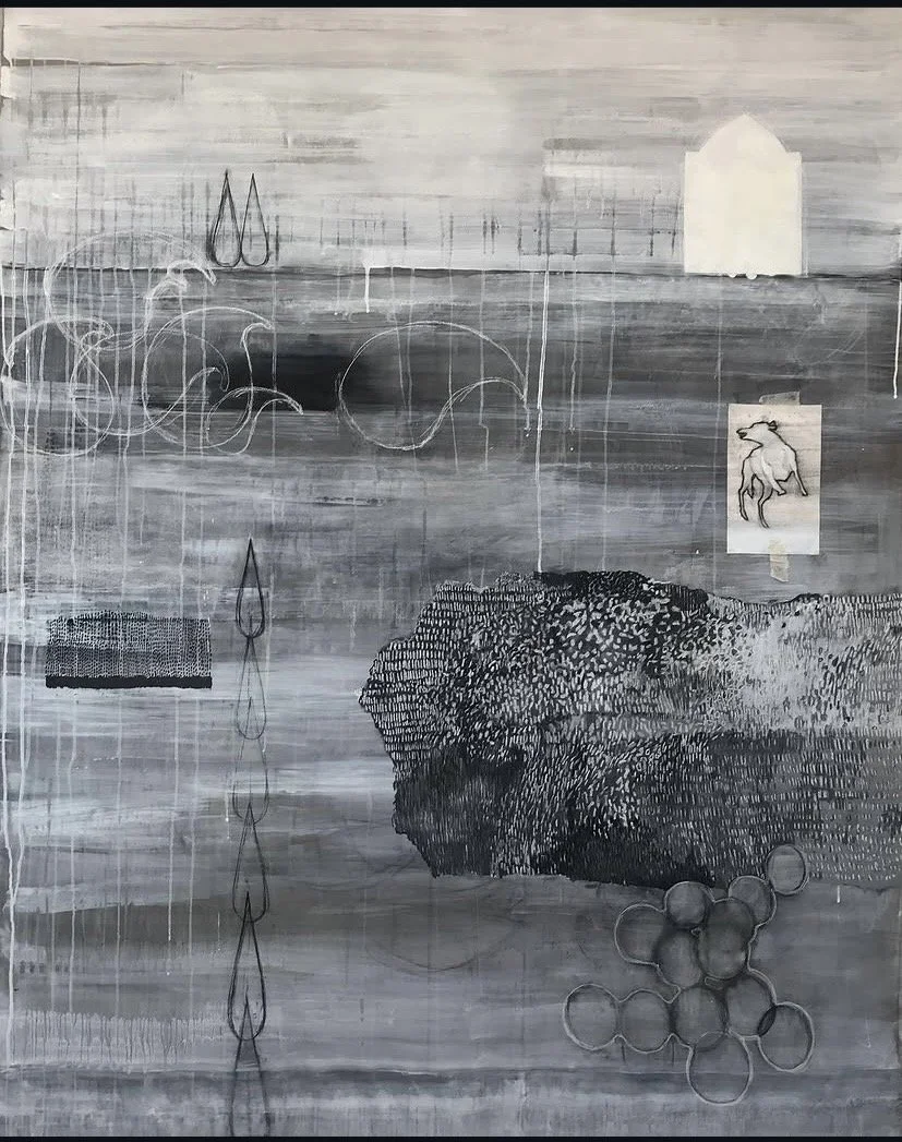 'Beach' , 160 x 130 cm, Charcoal, ink and white paint on paper 2019