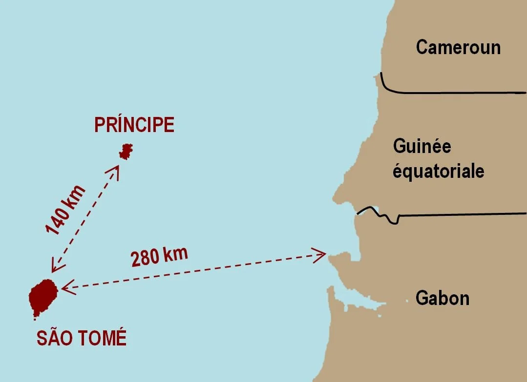 Distance entre São Tomé et Príncipe et entre le pays et le continent