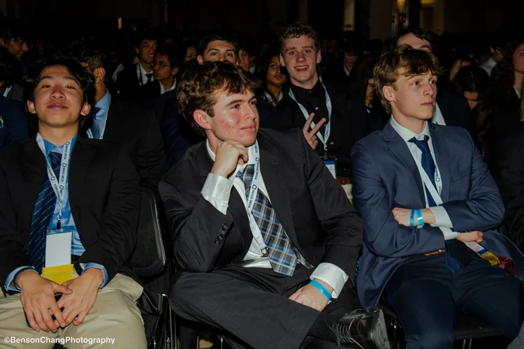 DECA members in session