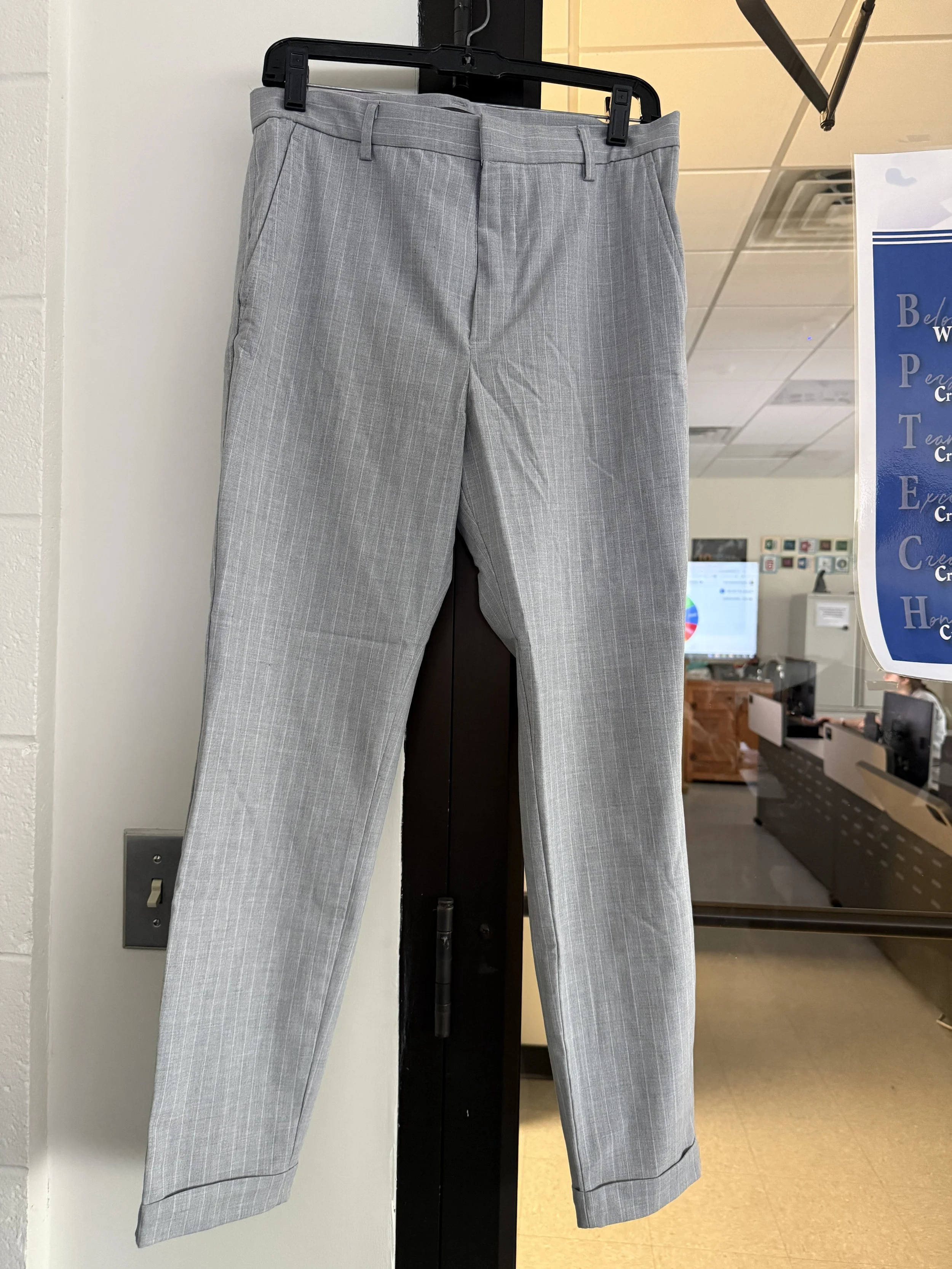 Men's Light Grey Striped Dress Pants