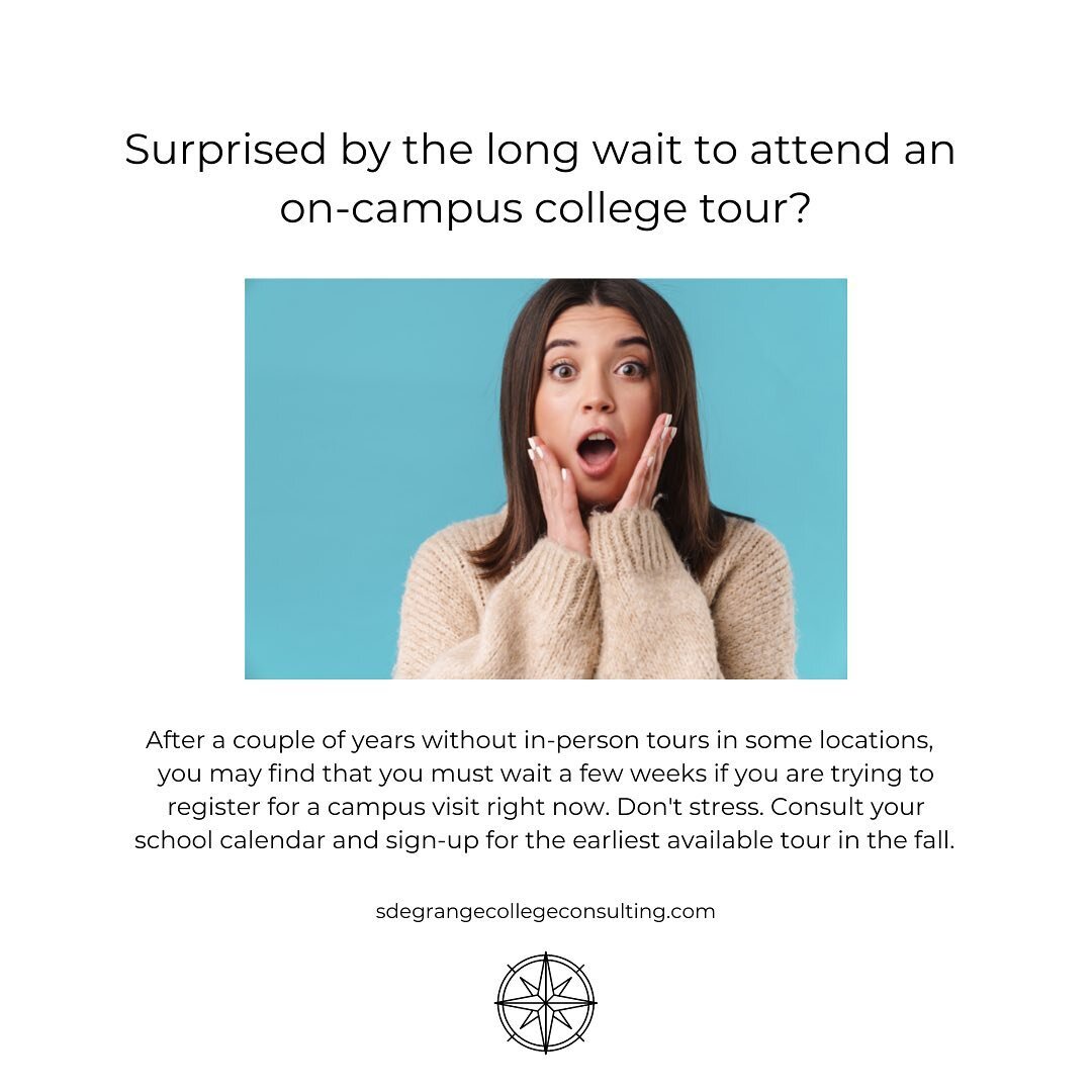 Yes, you may find that tours on college campuses are filling up fast right now. Don&rsquo;t stress. Gather your school calendar and sign-up for the first available tour that works for you. #collegetours #campusvisits #collegeadvising #collegeadmissio