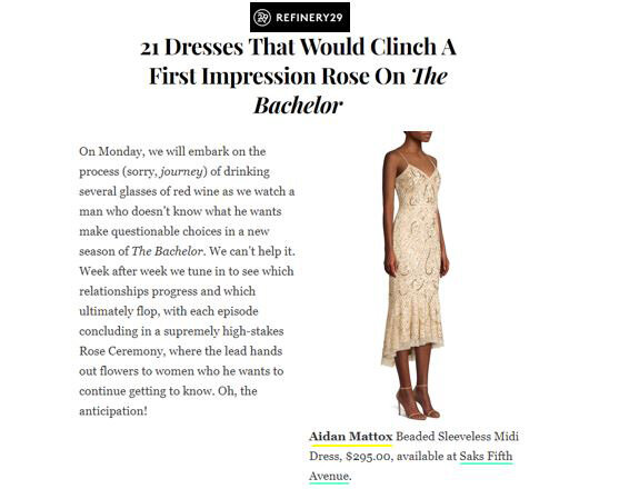 Aidan Mattox dress featured in Refinery29.com-  Jan 2019