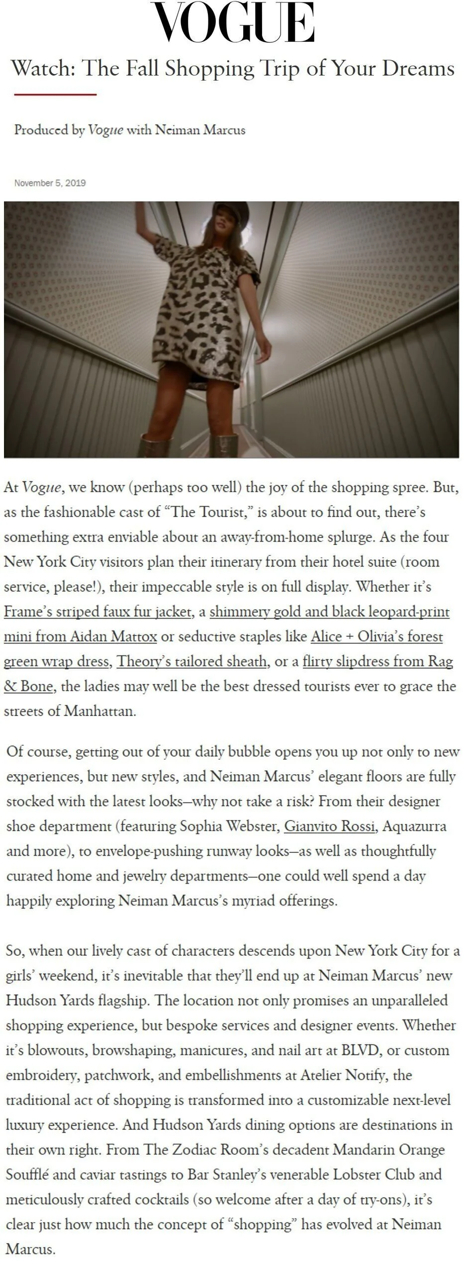 Aidan Mattox featured in US Vogue -November 2019