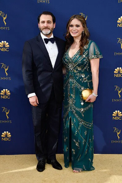 Mai-Linh Stuhlbarg in fully beaded flutter sleeve Aidan Mattox gown- The Emmys 2018