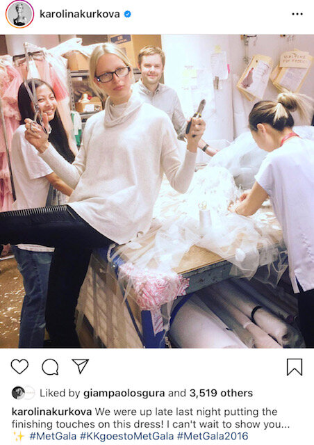 Me (right) working on Karolina Kurkova's Met Gala dress 2016 