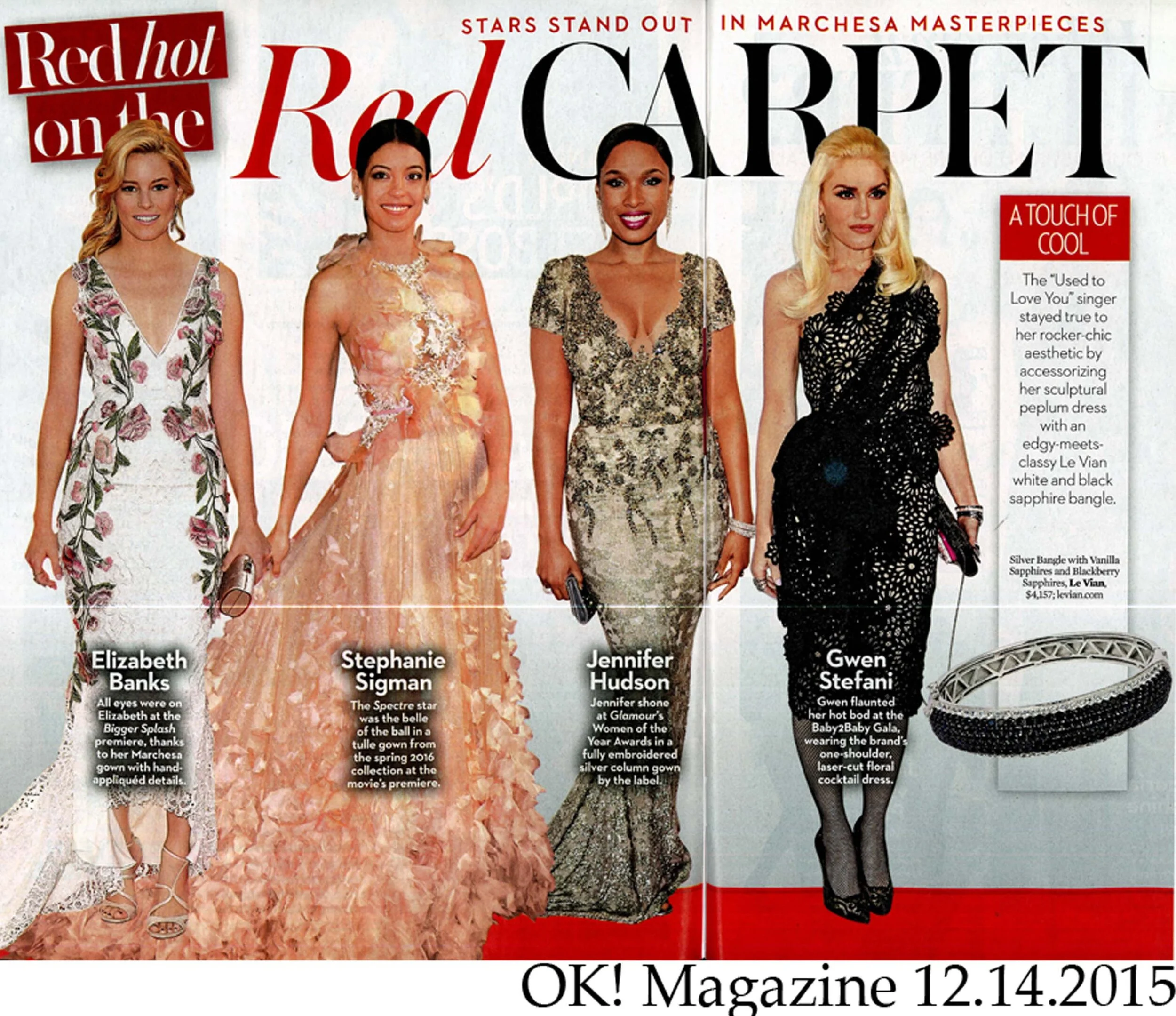 Beaded and Embroidered Marchesa gowns featured in OK! Magazine - 2015