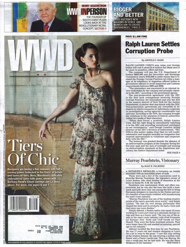 Asymmetric tiered embroidered Marchesa gown on WWD cover 2013