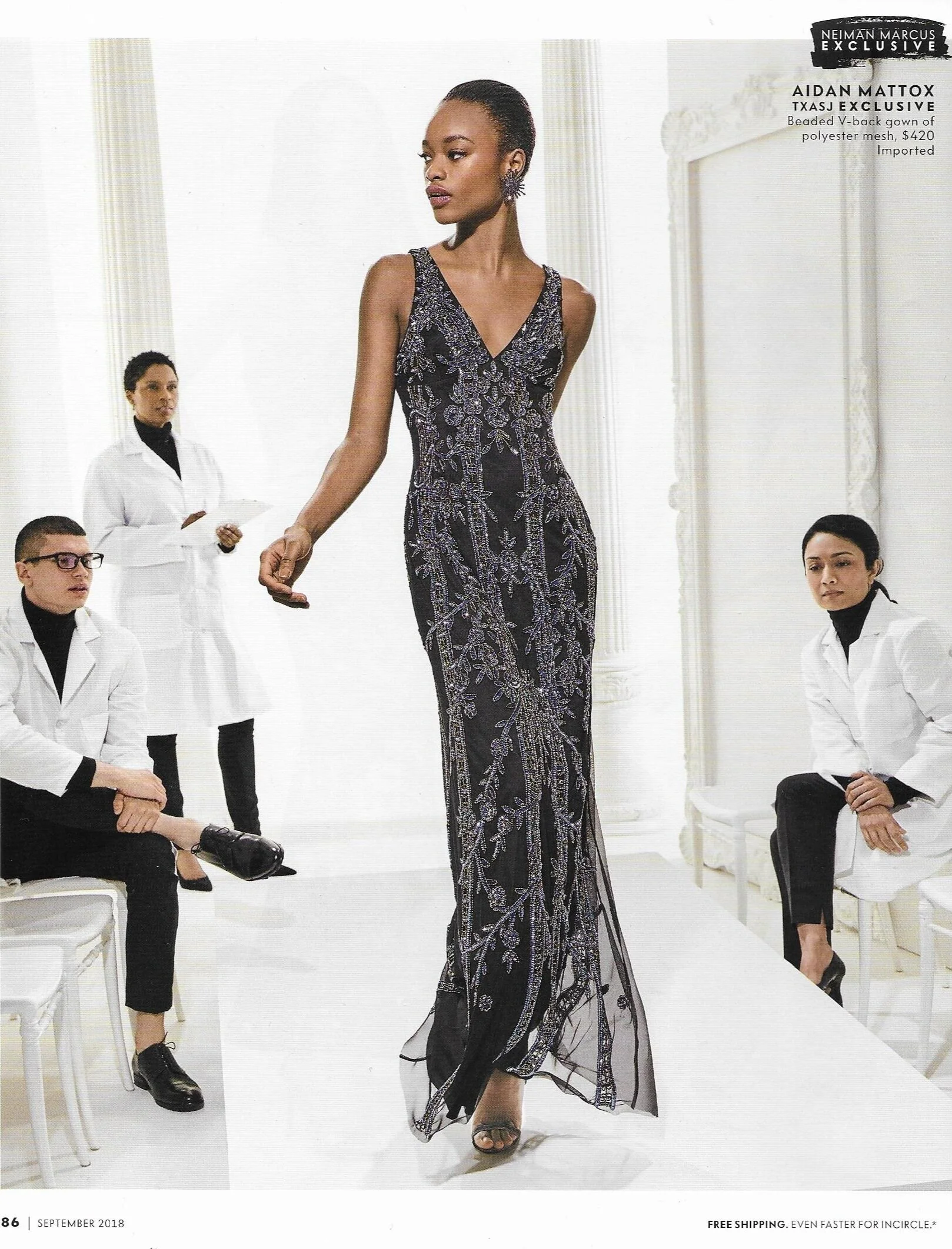 Beaded Aidan Mattox gown in Neiman Marcus magazine - September 2018