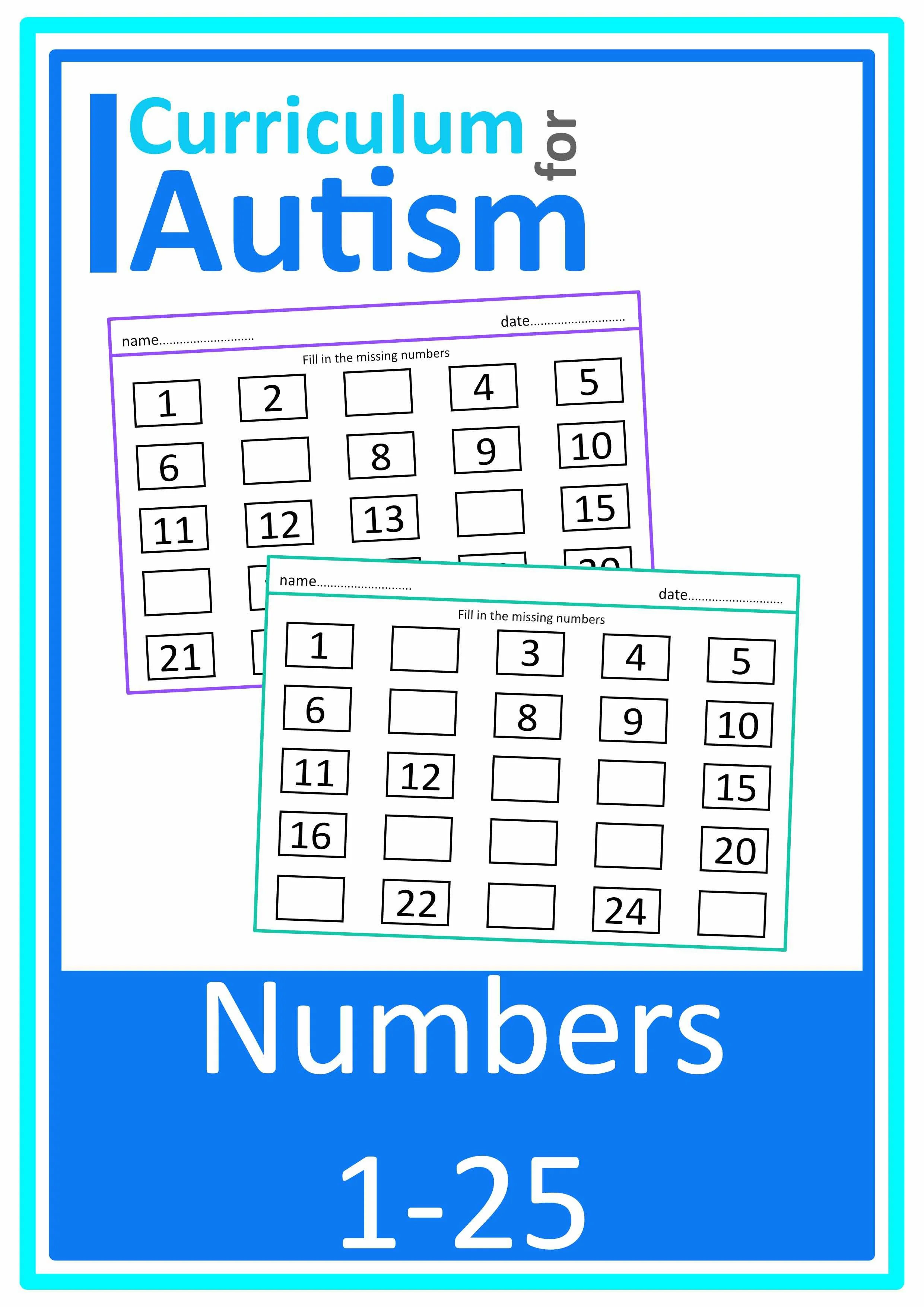 Numbers 1-25 Worksheets - Autism Numeracy