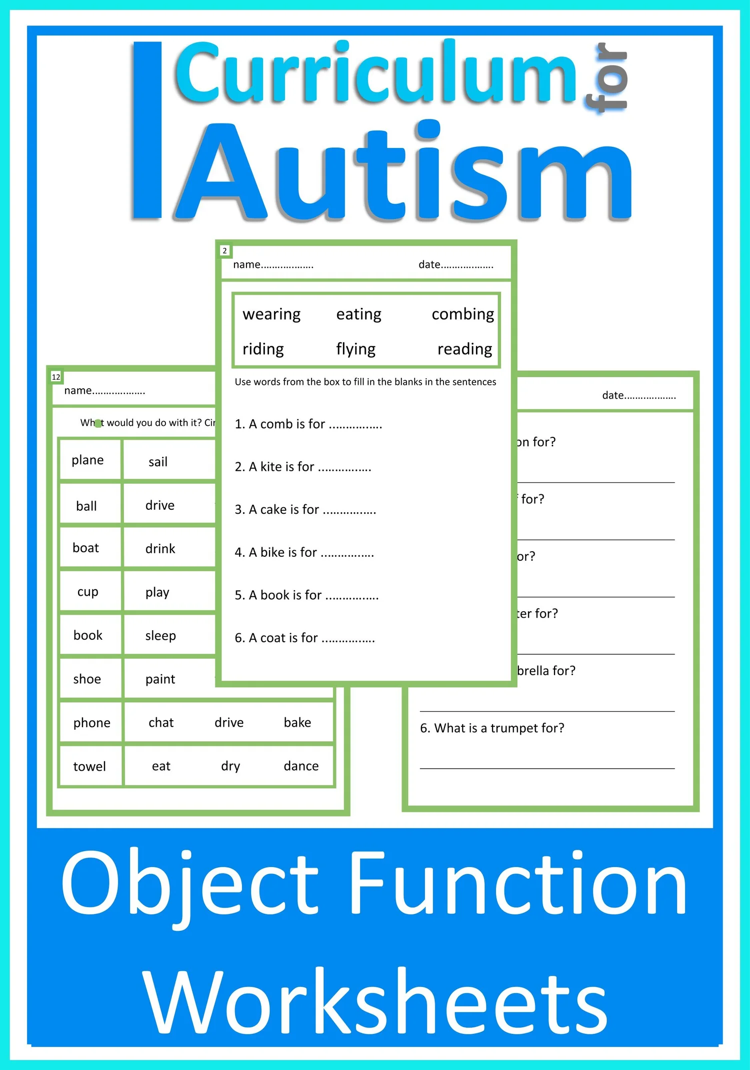 Object Function Vocabulary Worksheets Autism Special Education ...