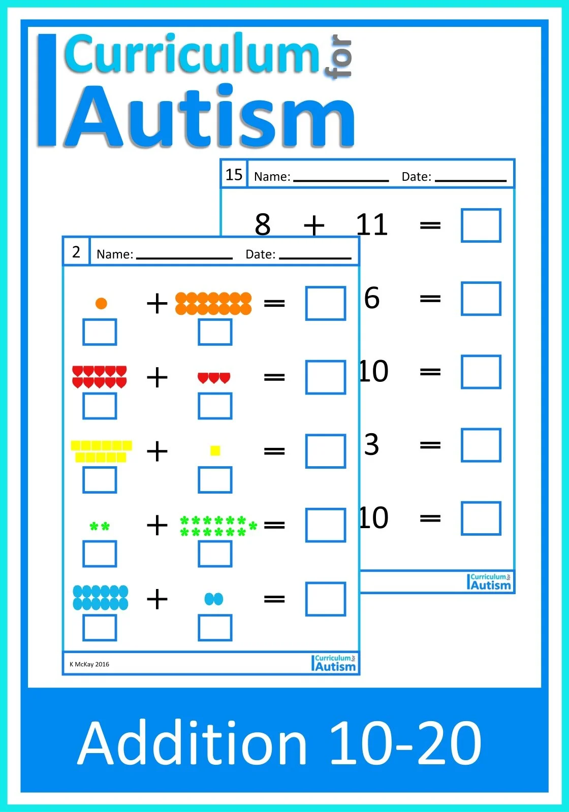 Addition 1-10 Cut Paste Worksheets Autism Special Education Resource