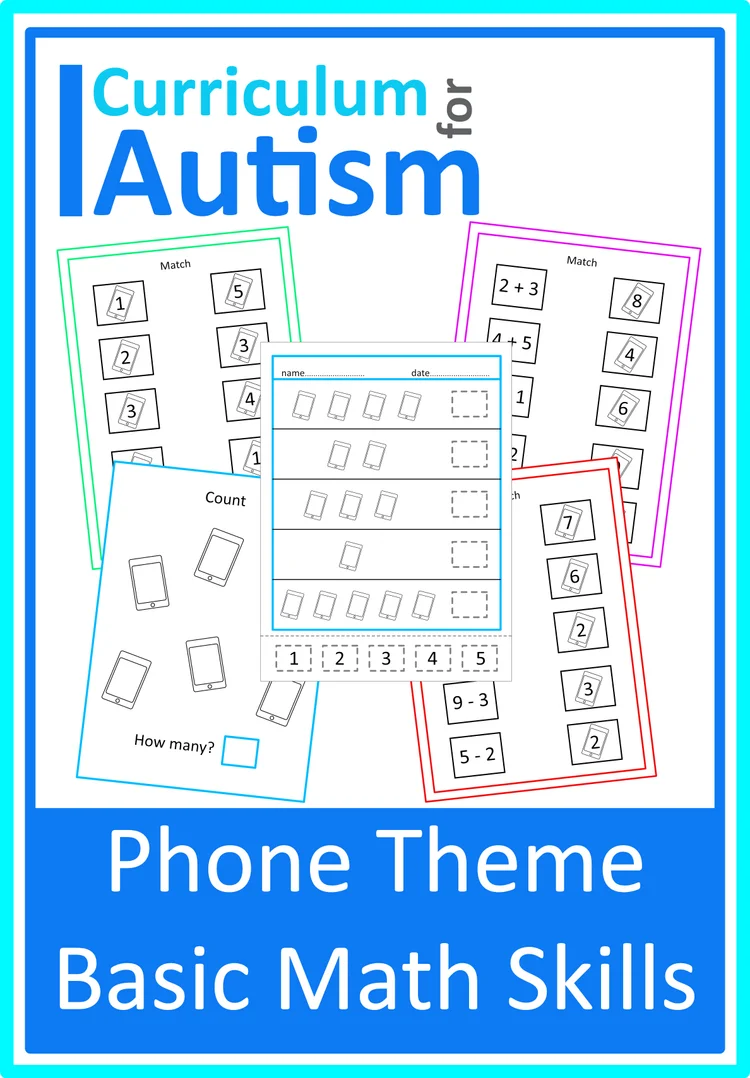 10 Frames Cut &amp; Paste Phones Worksheets Autism Special Ed Self Contained Resource Room ...