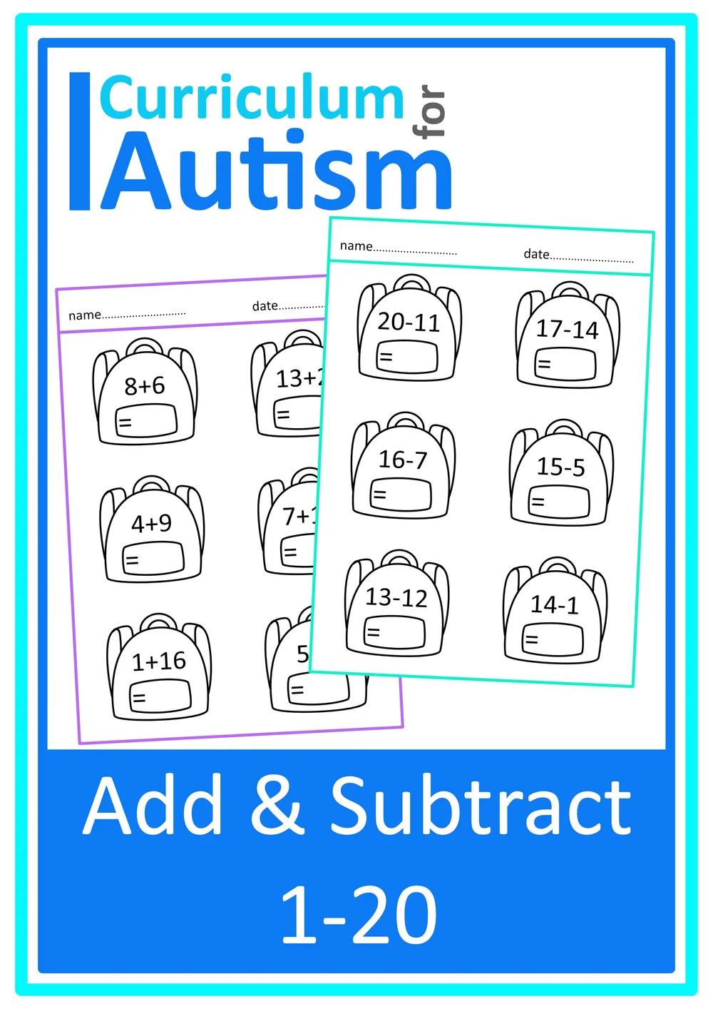 Addition to 20 Buttons Large Print Cards Autism Special Education Class ...