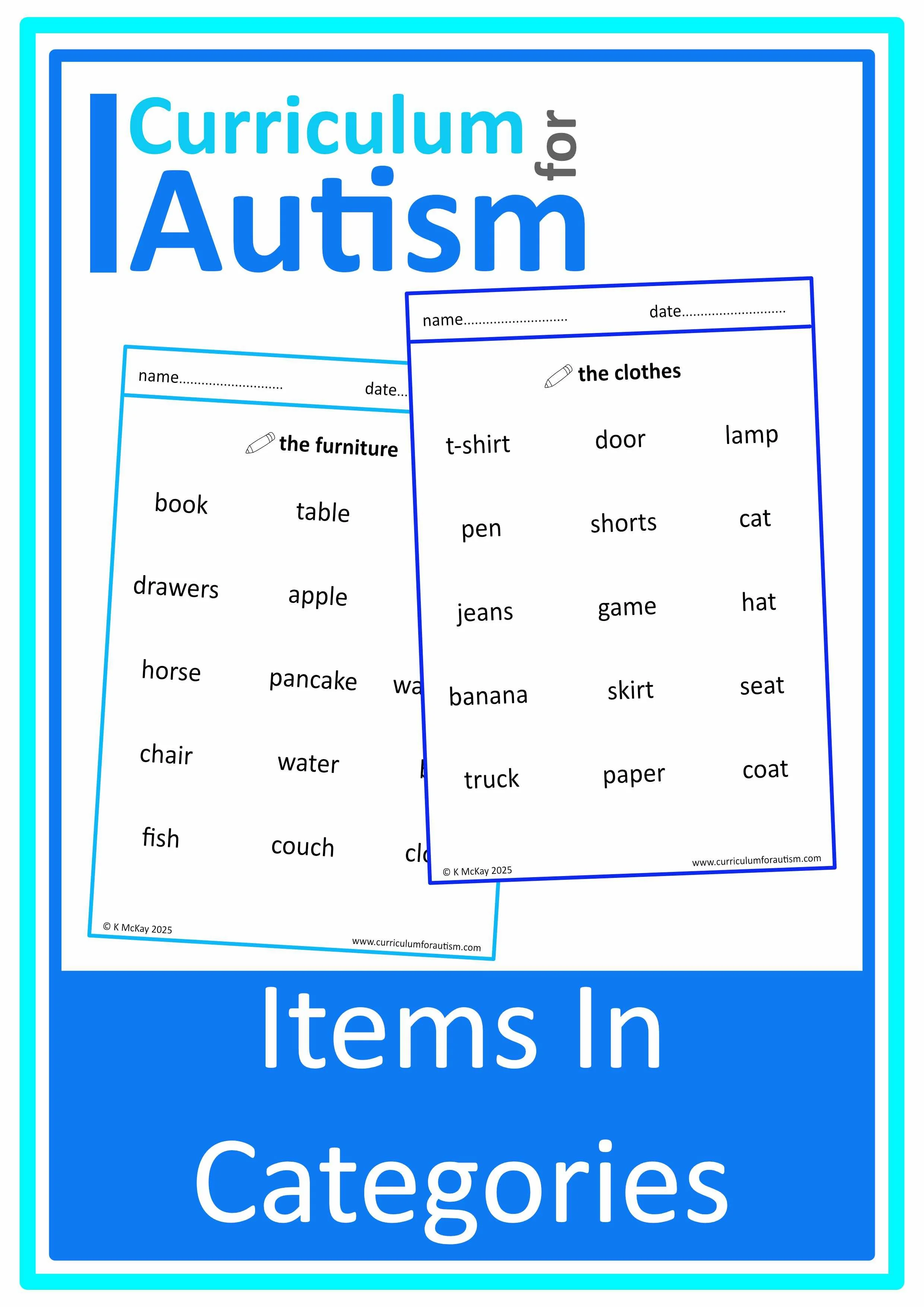 Autism Vocabulary Worksheets - Categories