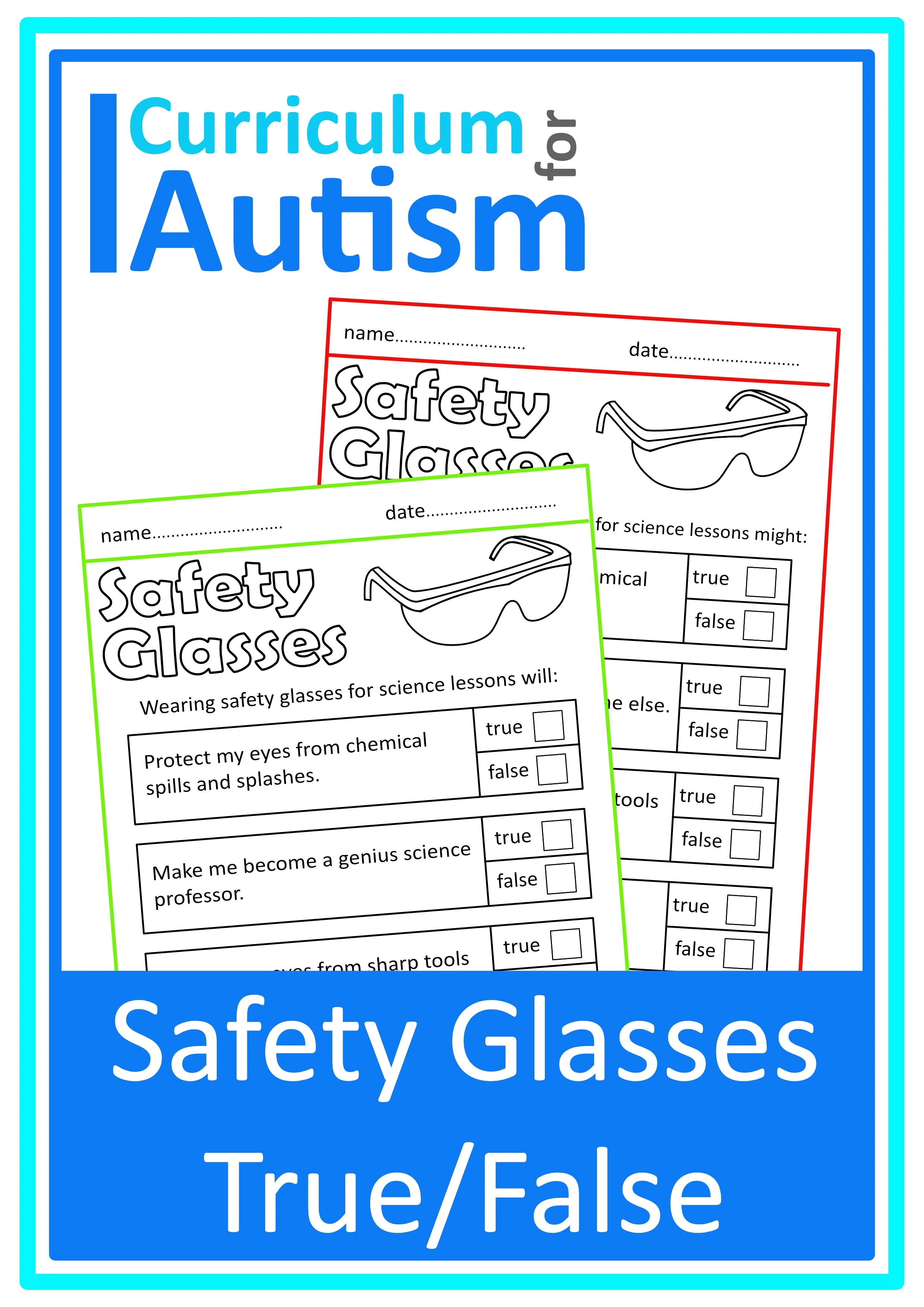 Safety Glasses Worksheets - Autism Science Lessons