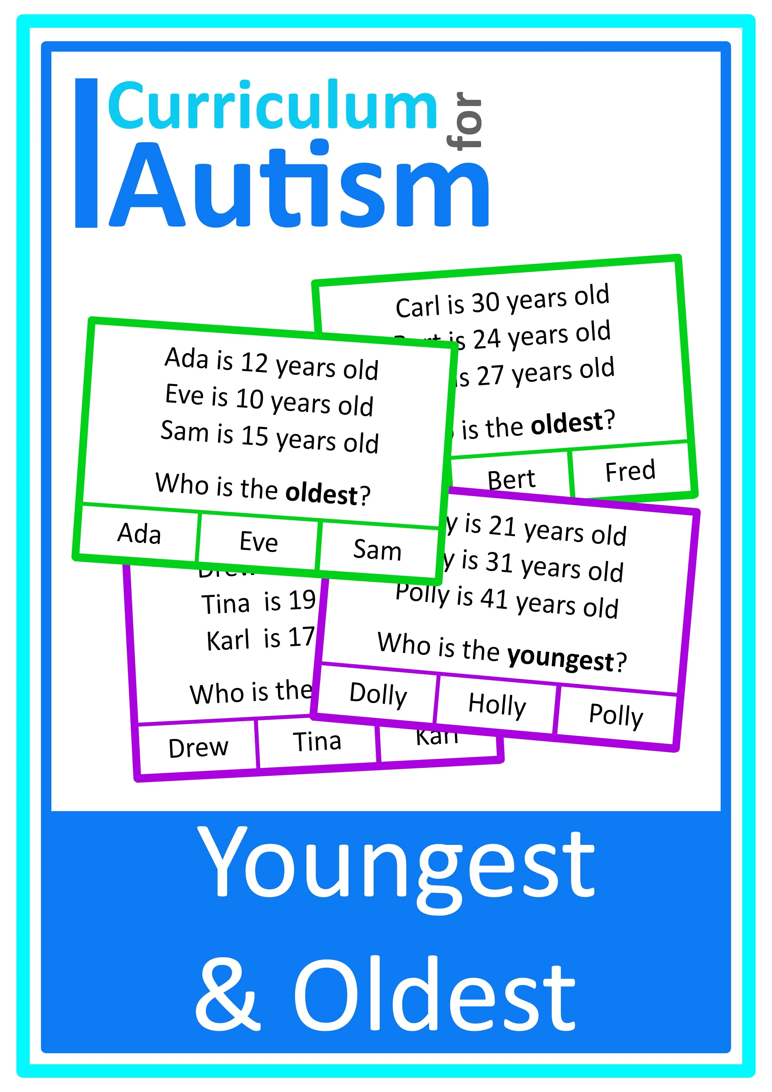 Oldest or Youngest Superlative Adjectives Cards - Autism Vocabulary