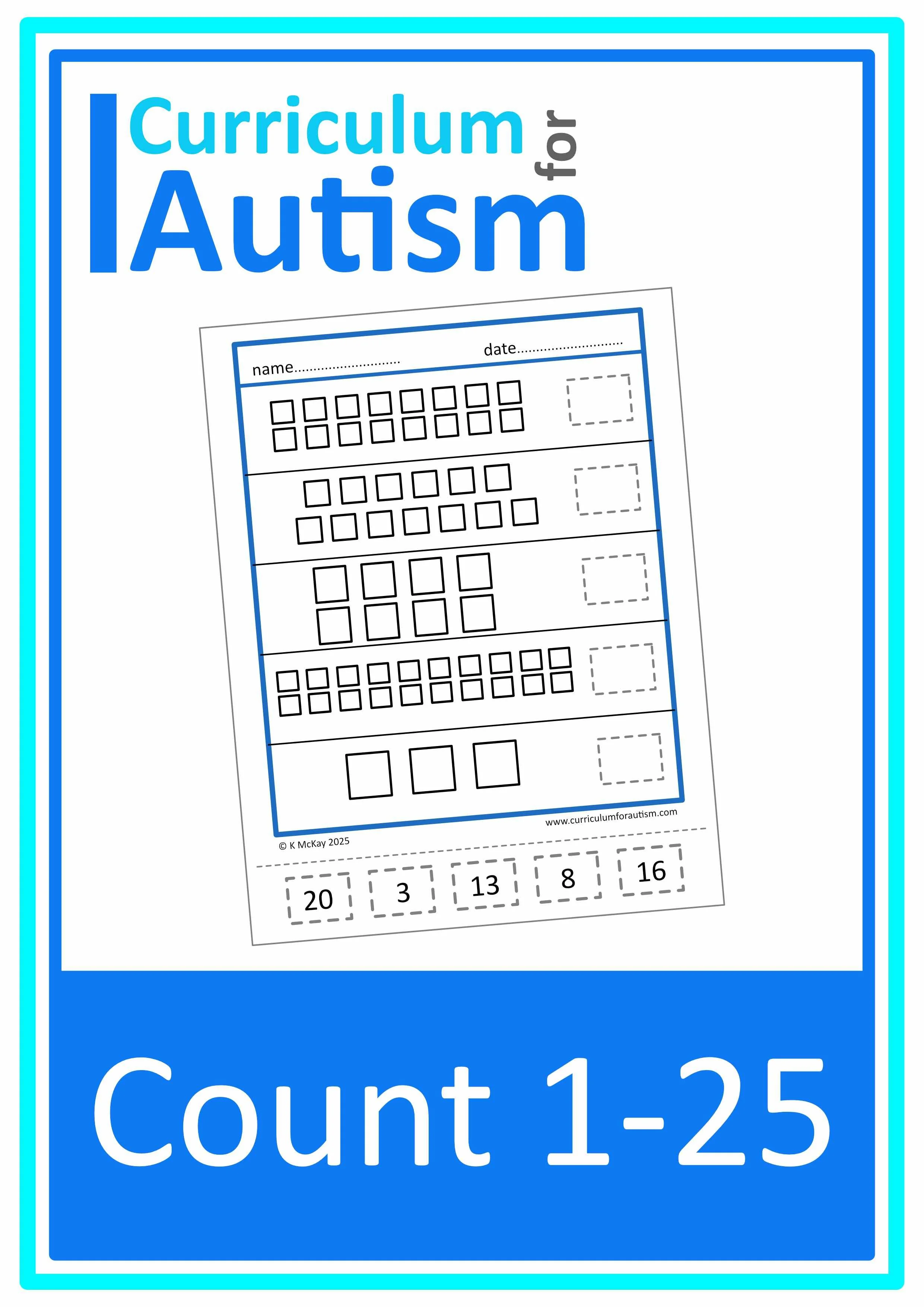 Counting to 25 Cut + Paste Worksheets - Autism Math