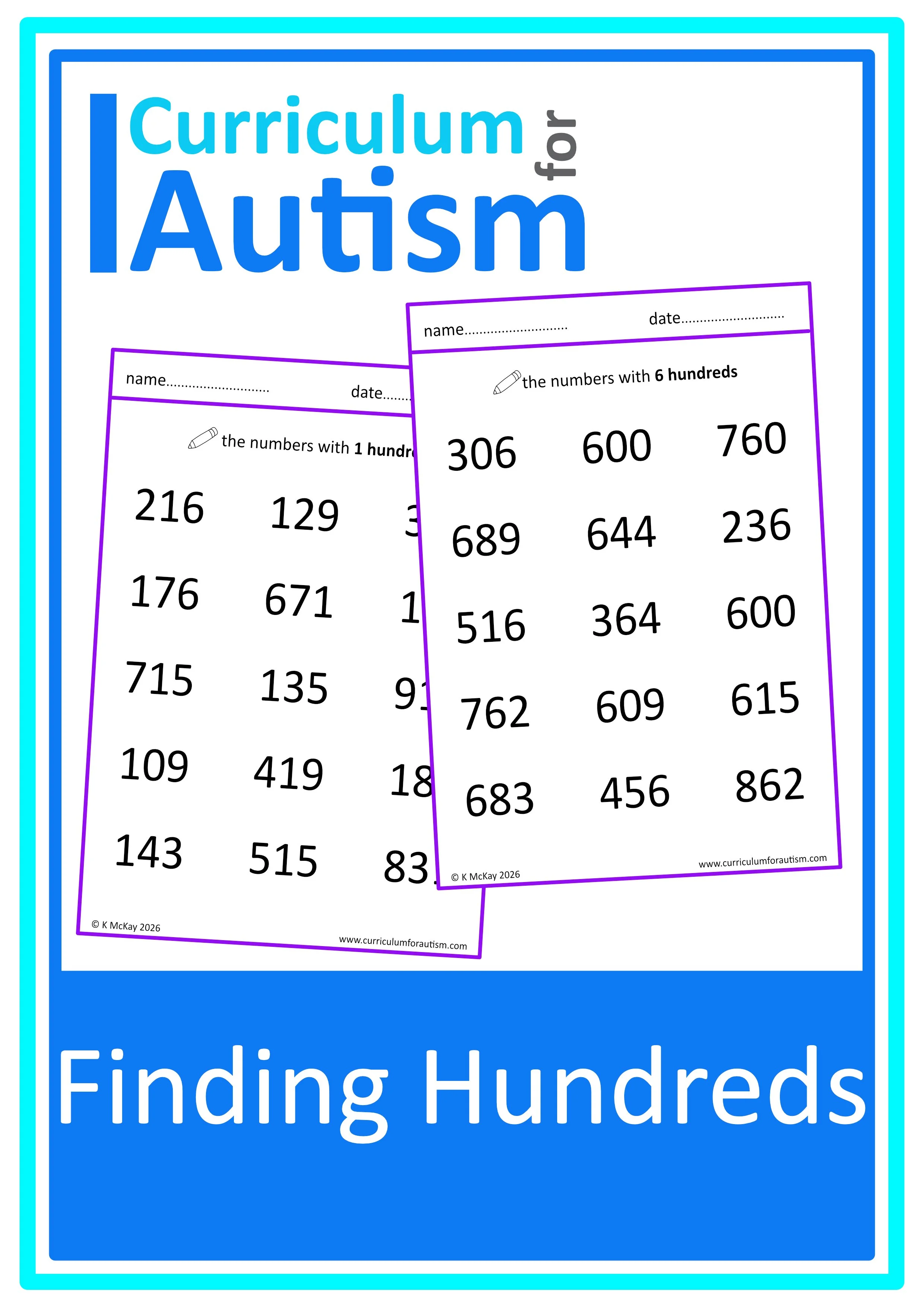 Place Value Finding Hundreds Worksheets - Autism Math