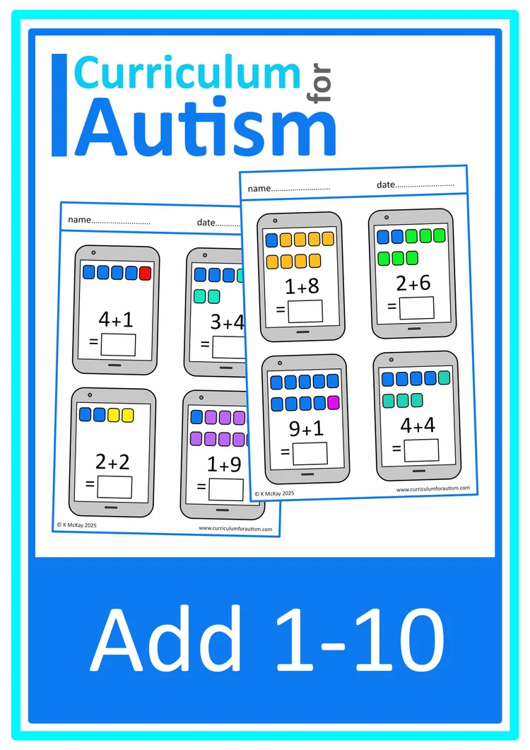Large Print Addition & Subtraction 1-10 Worksheets Autism Special ...