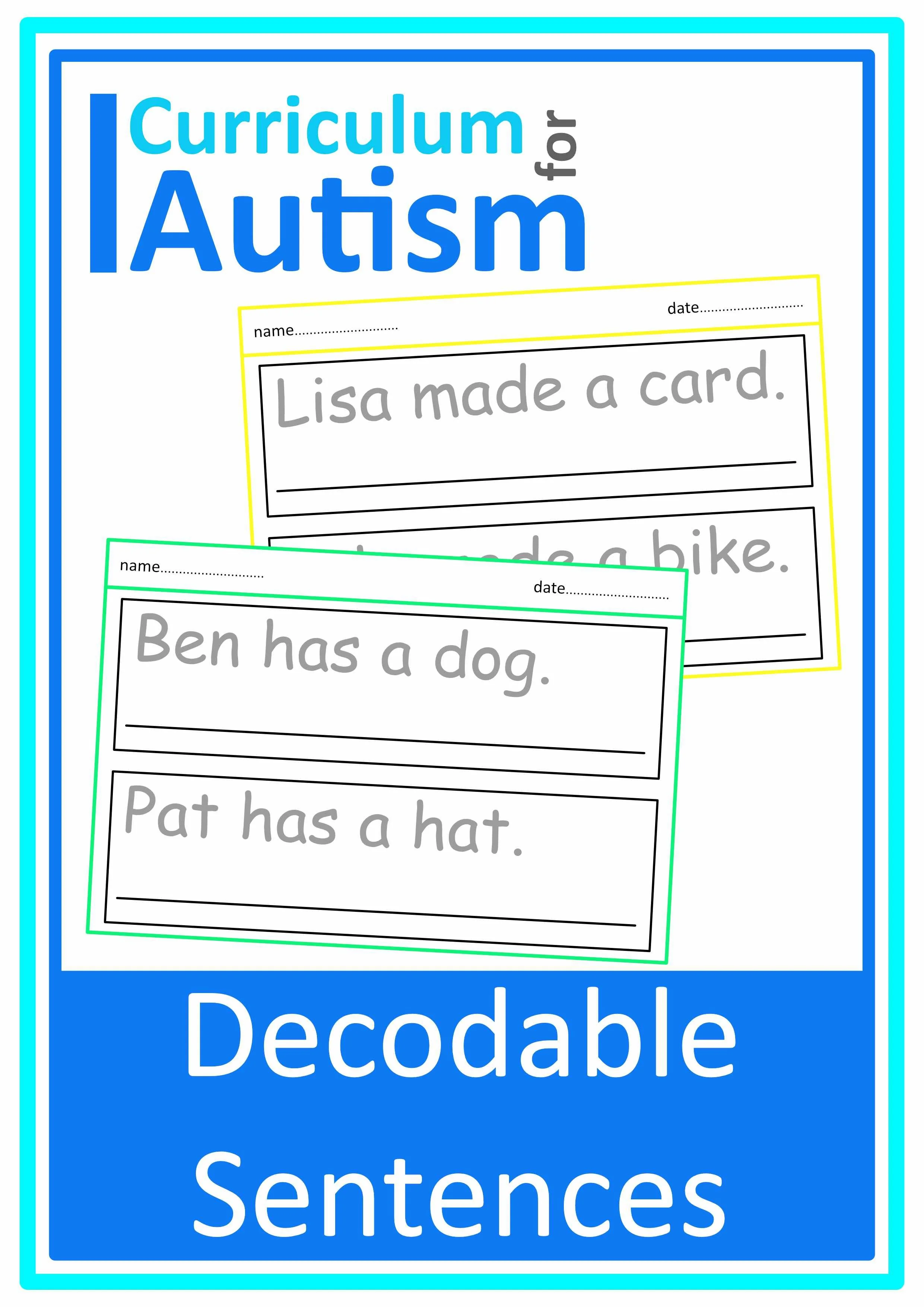 Writing Simple Decodable Sentences Worksheets - Large Print - Autism Phonics