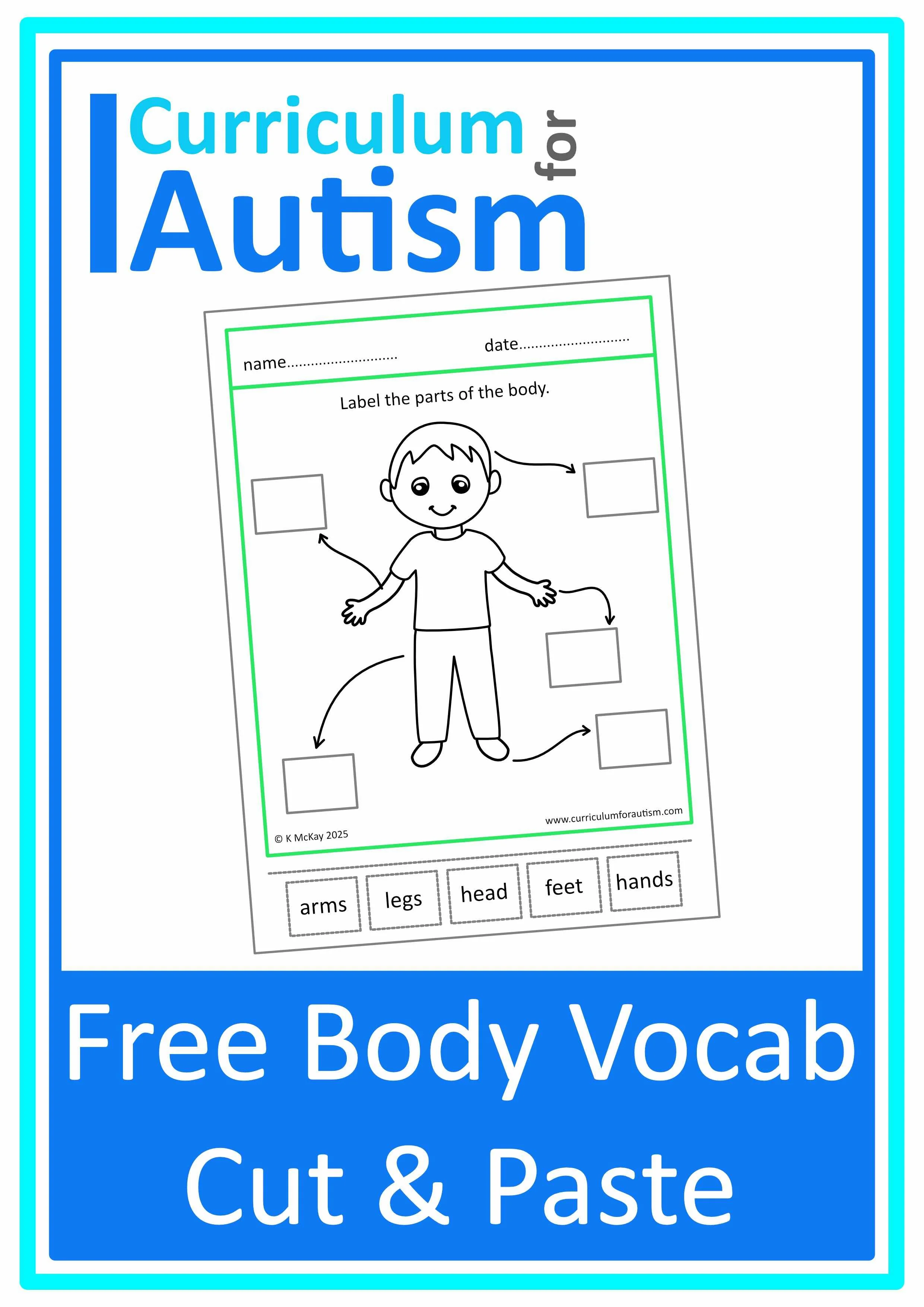 FREE Autism Vocabulary Worksheet - Parts of the Body